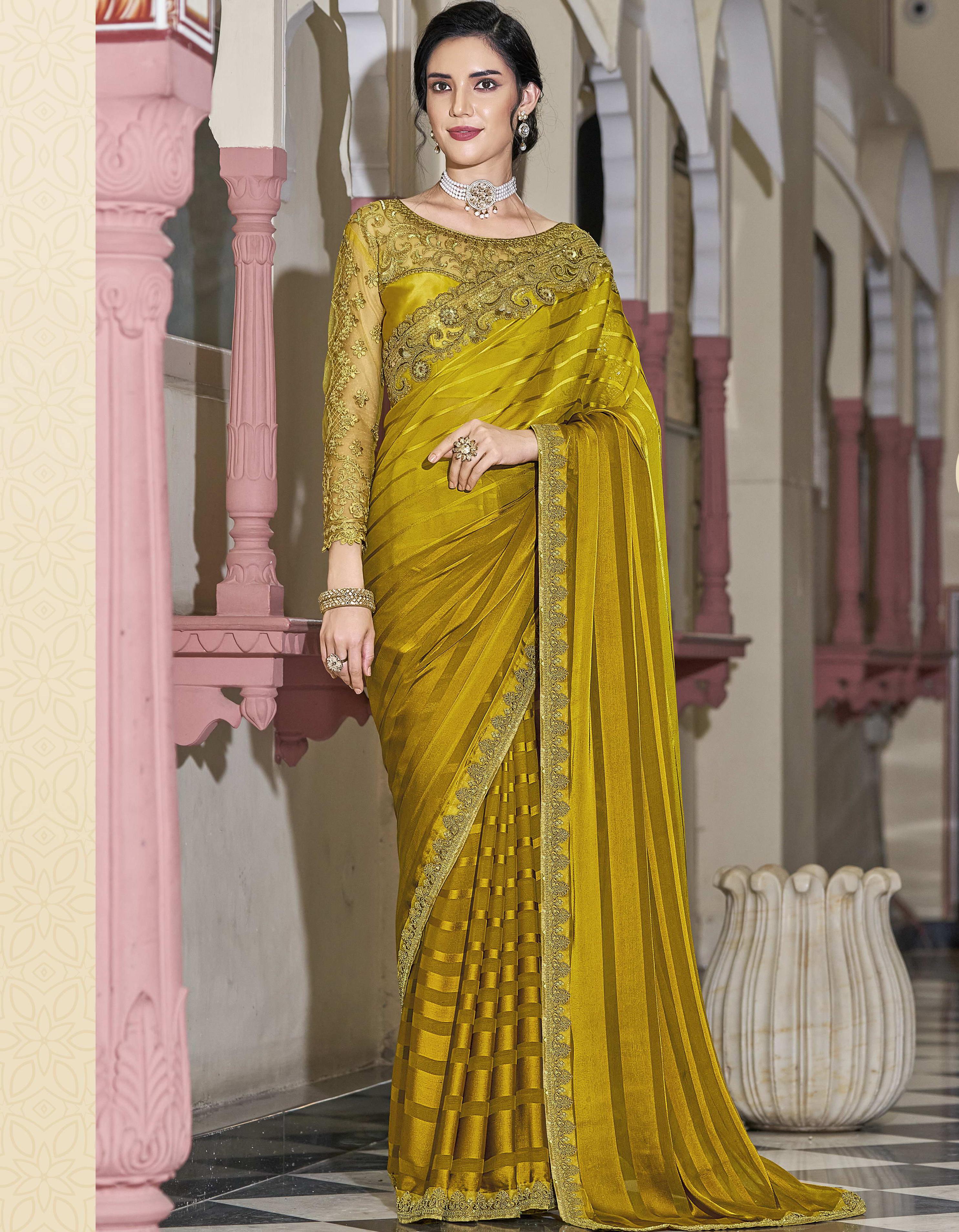 Mustard Yellow Silk Saree for Women With Blouse SD27089