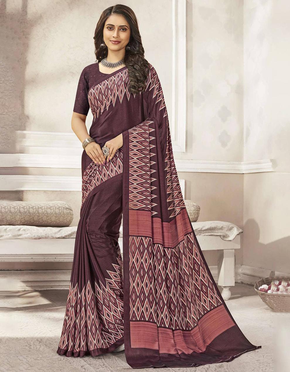 Maroon Crepe Saree With Blouse MK25946