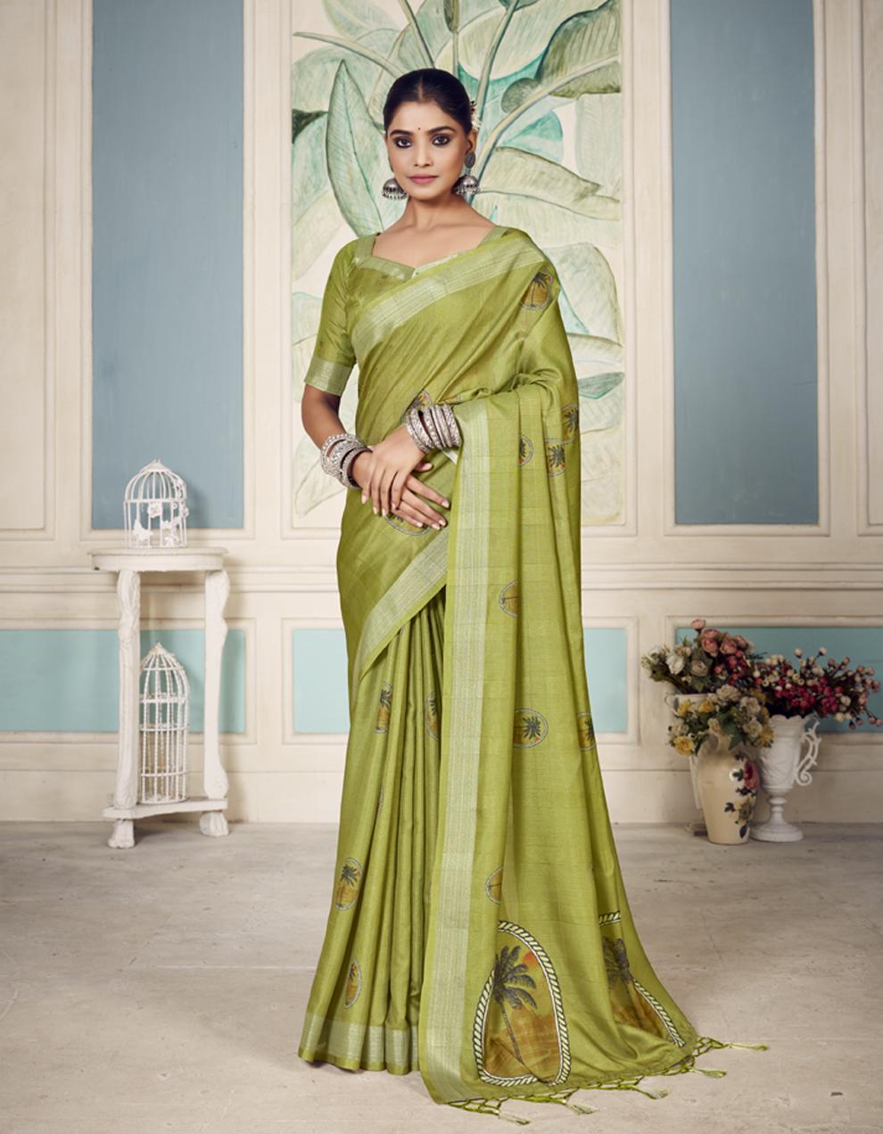 green SOFT COTTON Saree for Women With Blouse SD28676