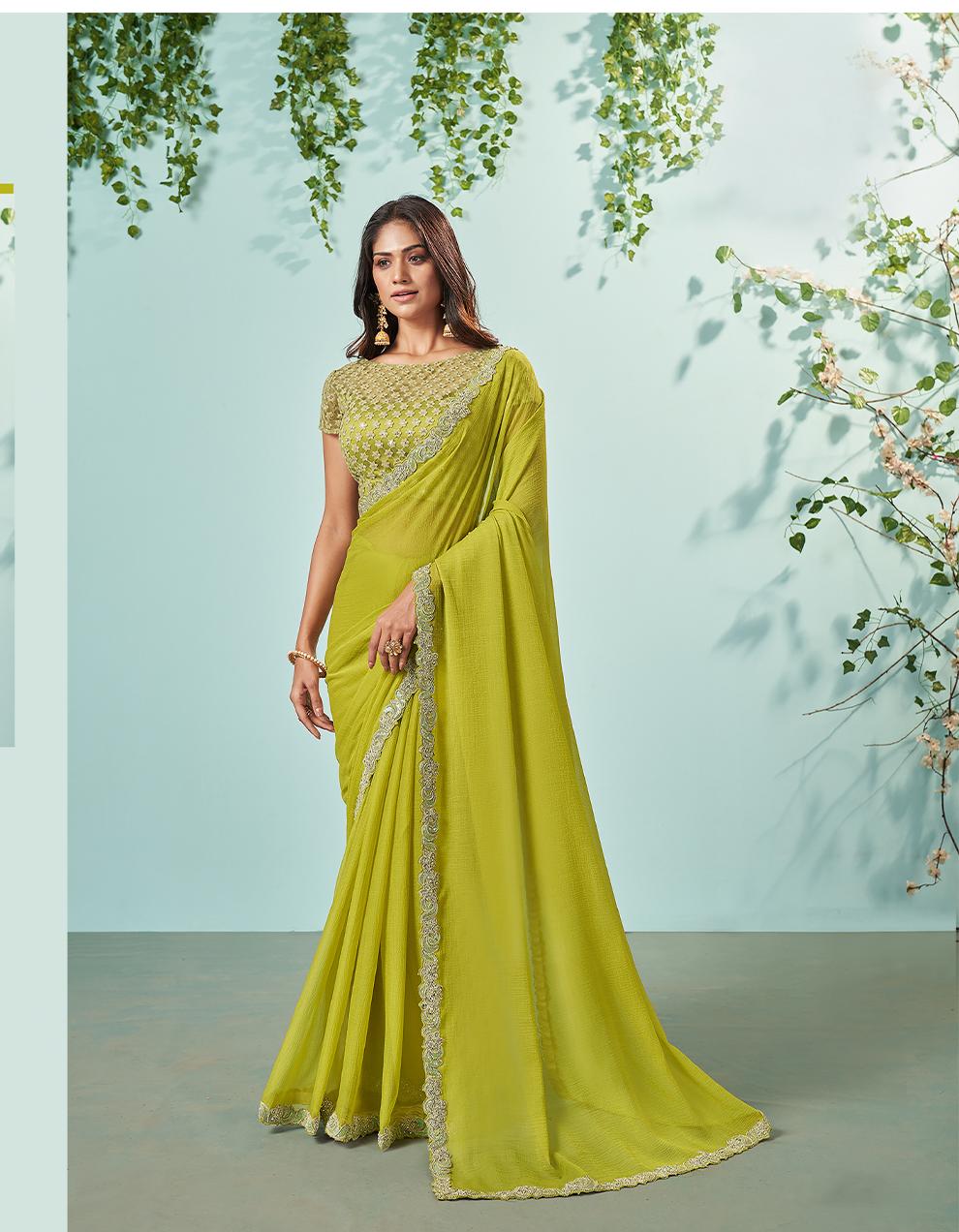 Light Green Chiffon Saree for Women With Blouse SD27288