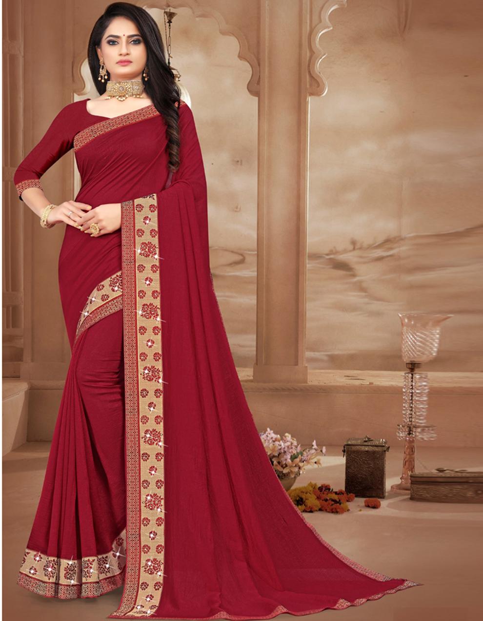 Maroon Vichitra silk Saree With Blouse IW24509