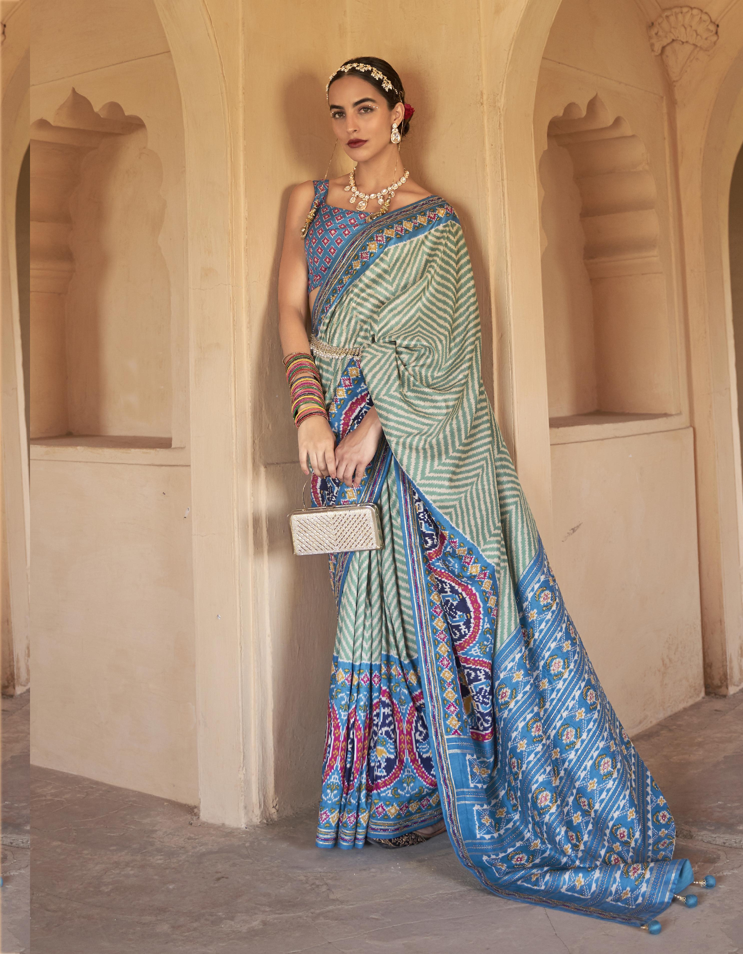 Blue Silk Patola Saree for Women With Blouse SD27164