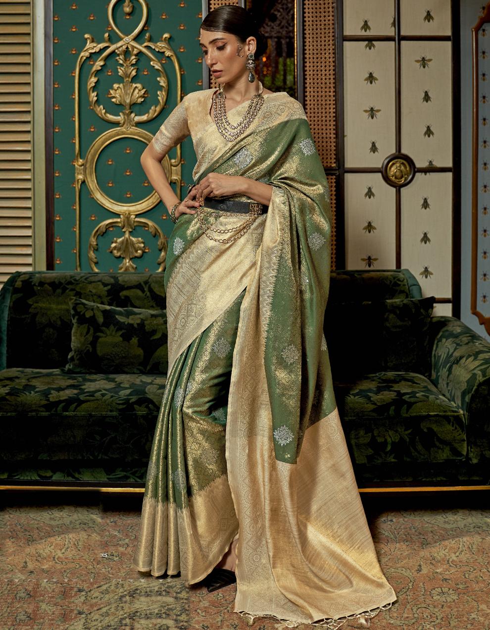 Green Silk Saree for Women With Blouse SD27649