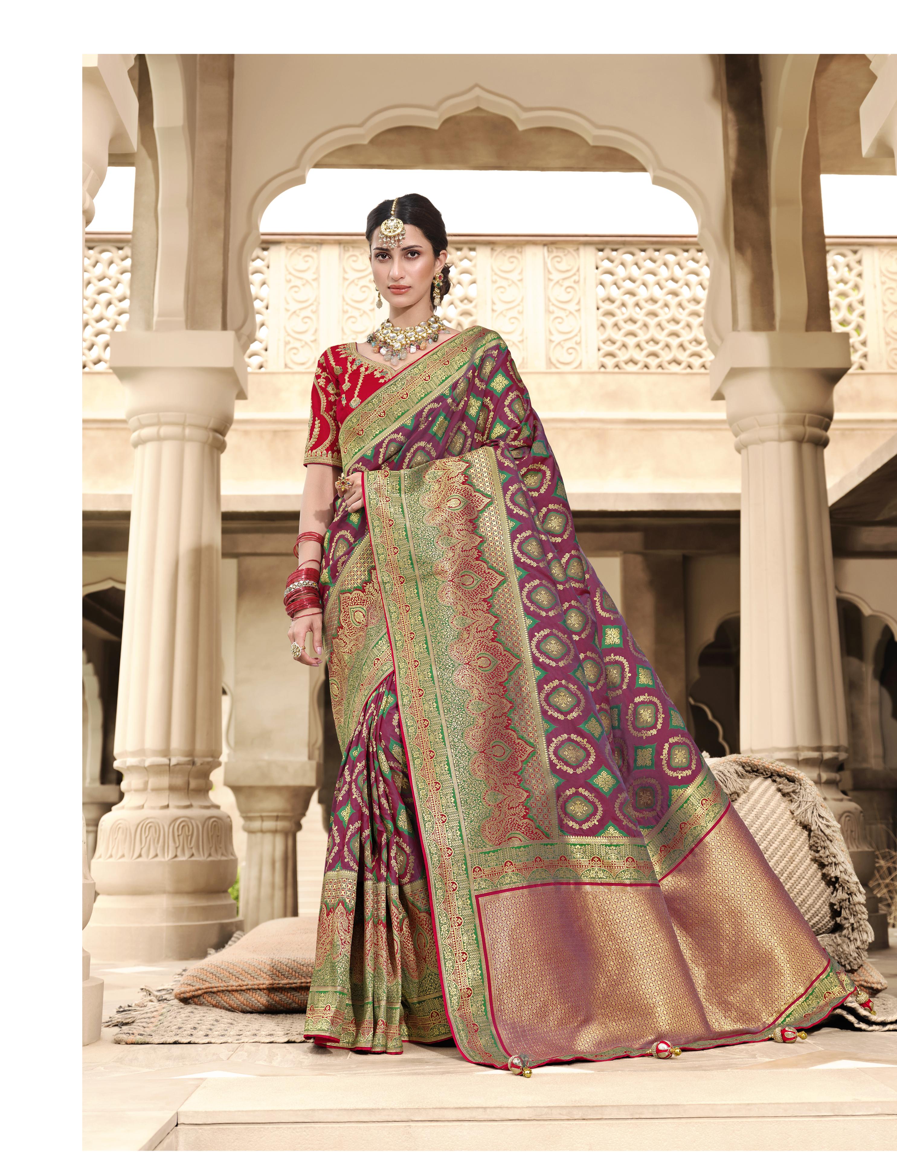 Wine Silk Saree for Women With Blouse SD27191