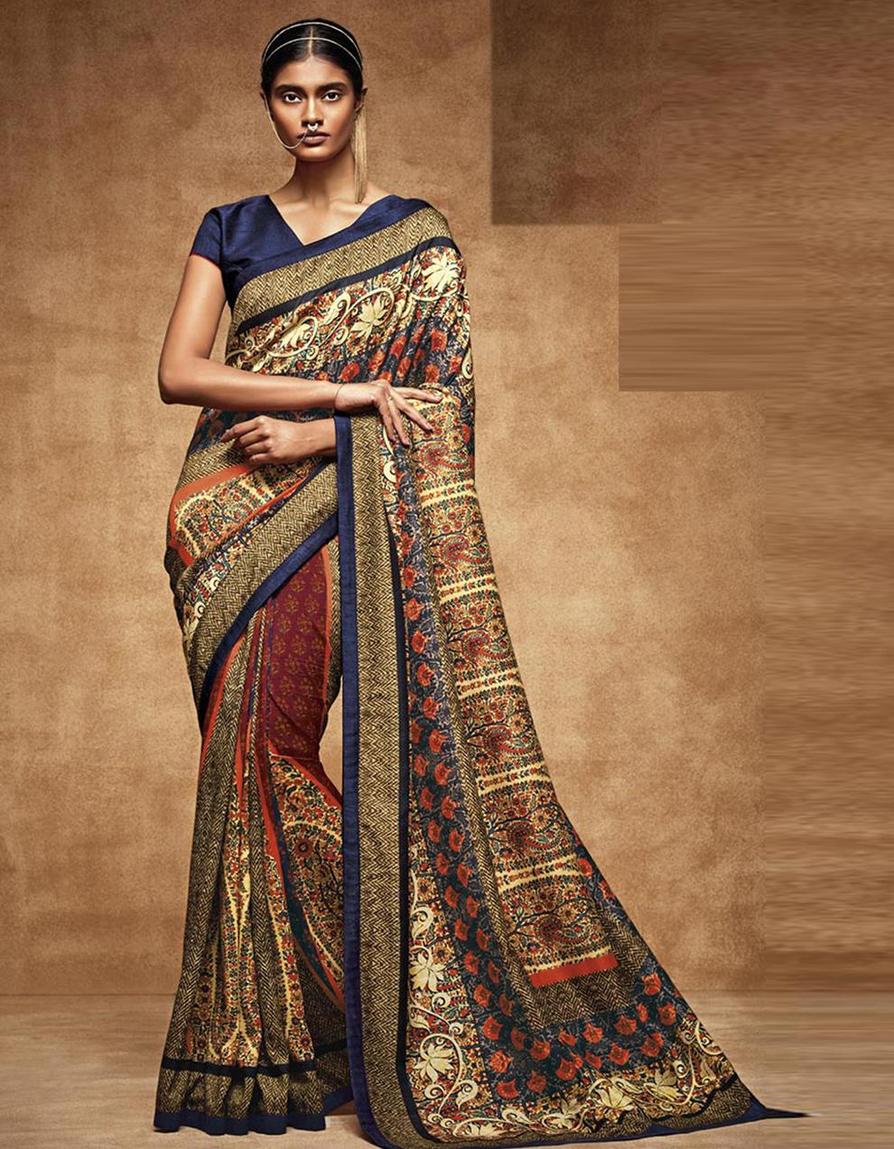 Multicolor Tusser Silk Saree With Blouse HW14038