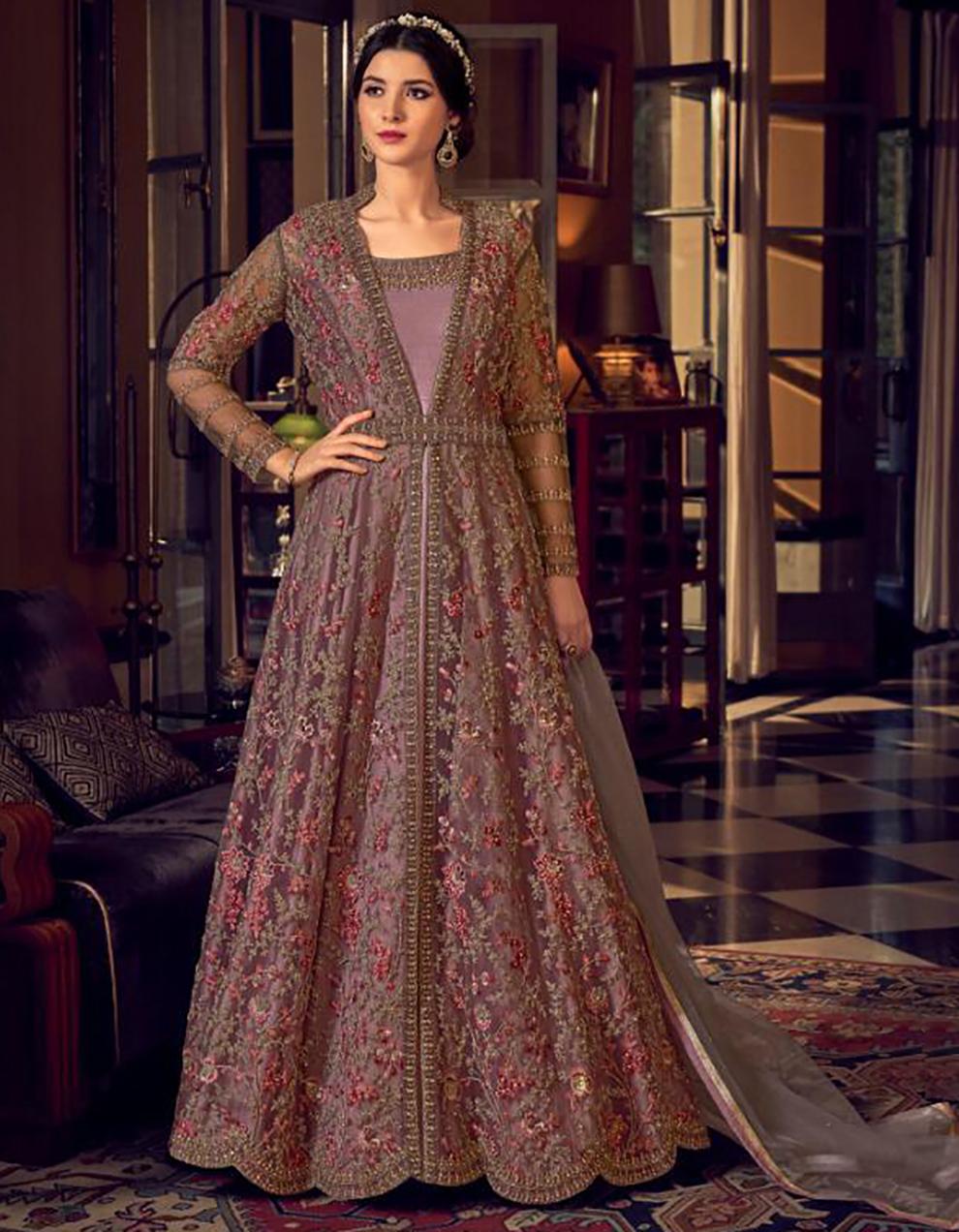 Onion Pink Net Anarkali Suit with Heavy Embroidery Work SAF8692