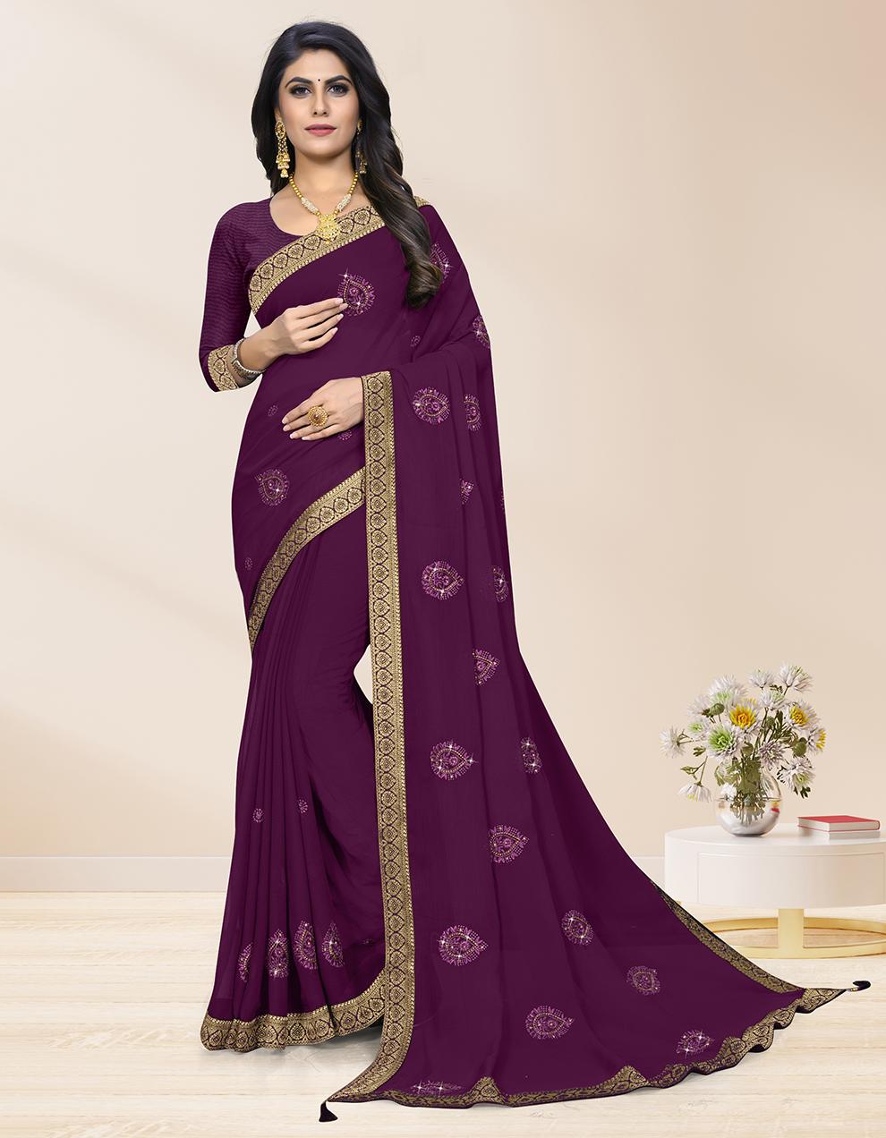 Purple Chiffon Saree With Blouse IW26973