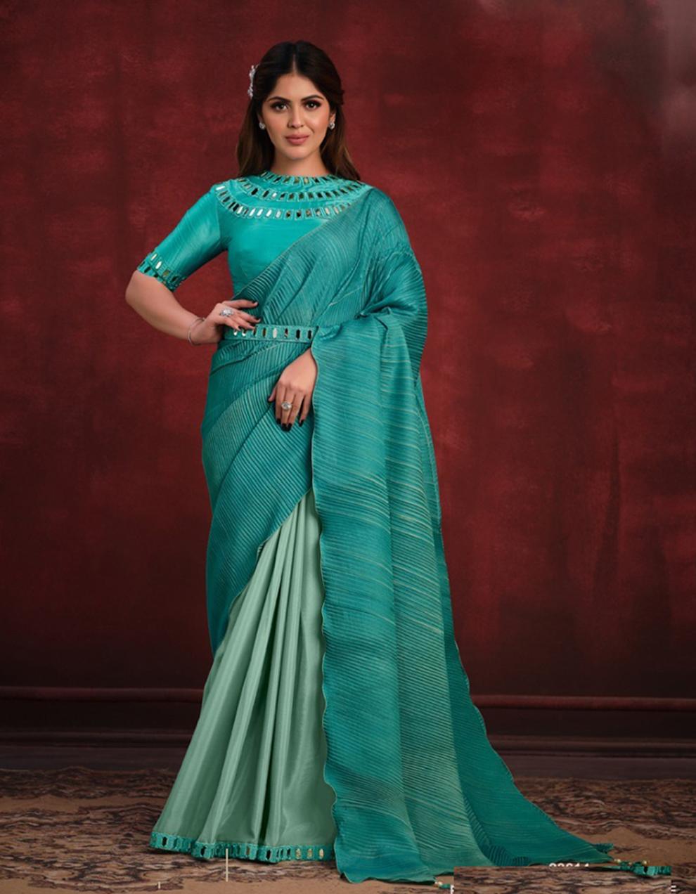 green Crepe Silk Saree for Women With Blouse SD28874