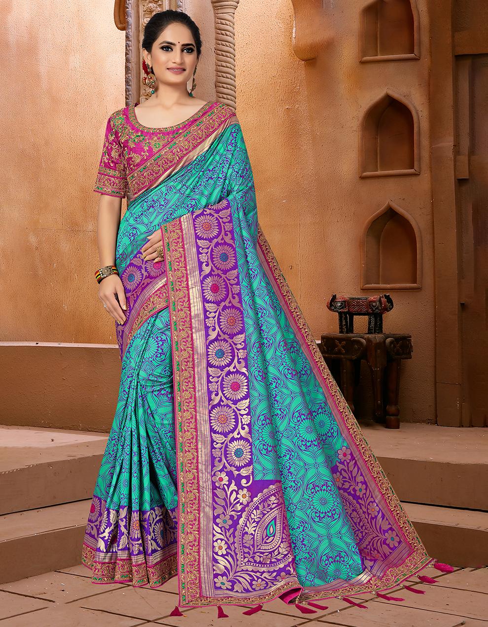Multicolor Top Dyed Saree With Blouse SD23636