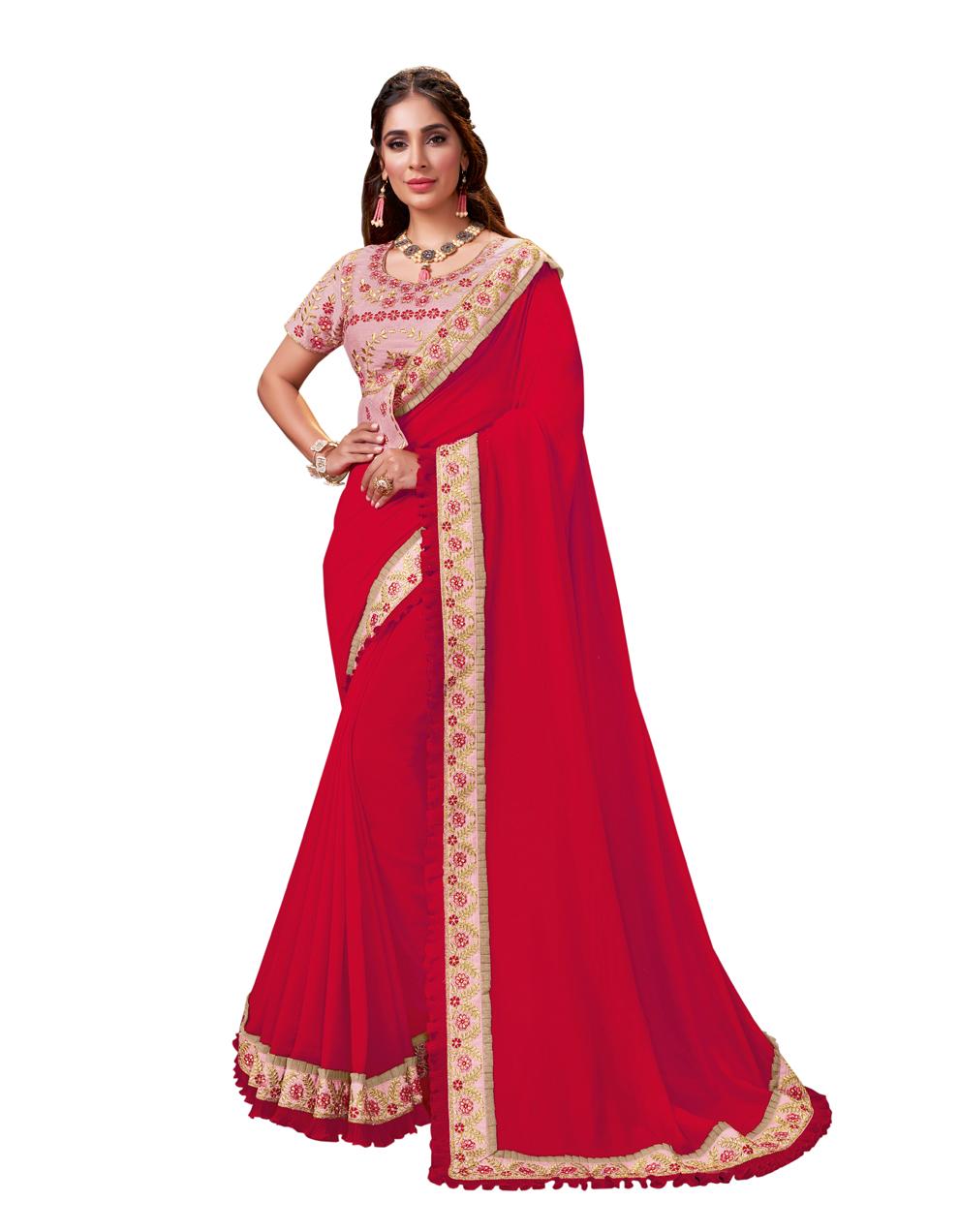Red Silk georgette Saree With Stitched Blouse MH23234