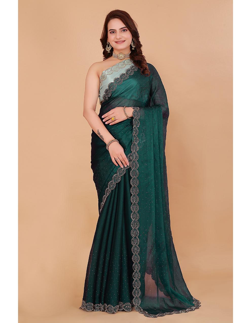 Green Heavy Art Silk Saree for Women With Blouse SK29177