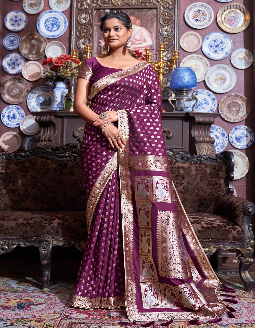 Purple Banarasi Silk Saree for Women With Blouse SD27140