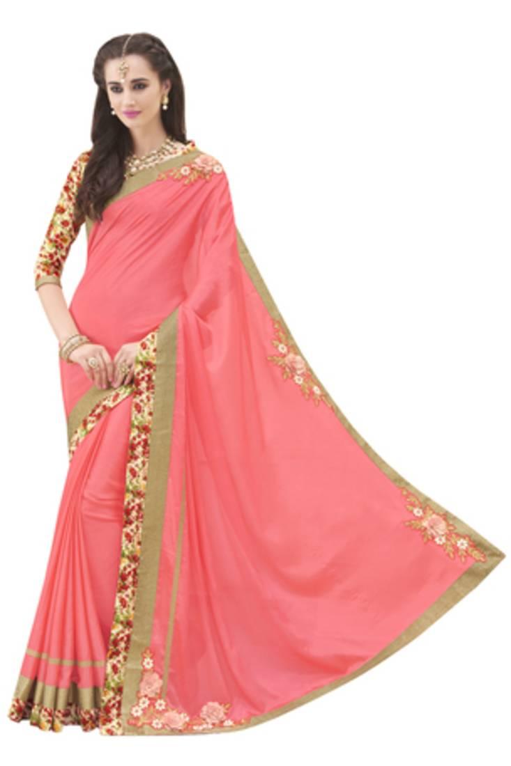 Pink Chinon Saree With Blouse IW12466