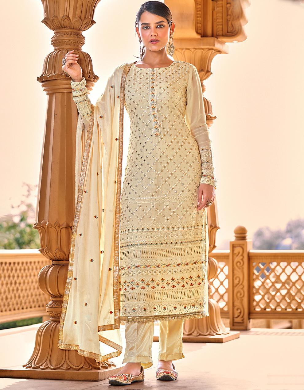 Light Yellow Pure Viscose Georgette Straight Suit with Dupatta SHL8758