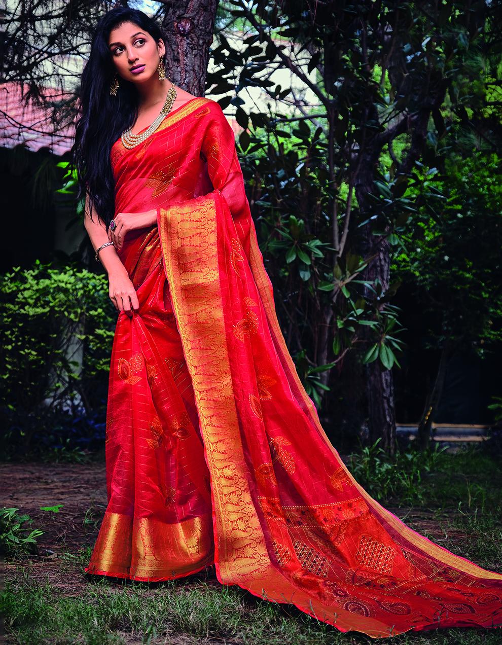 Red Velvet Chiffon Saree With Blouse SD26156