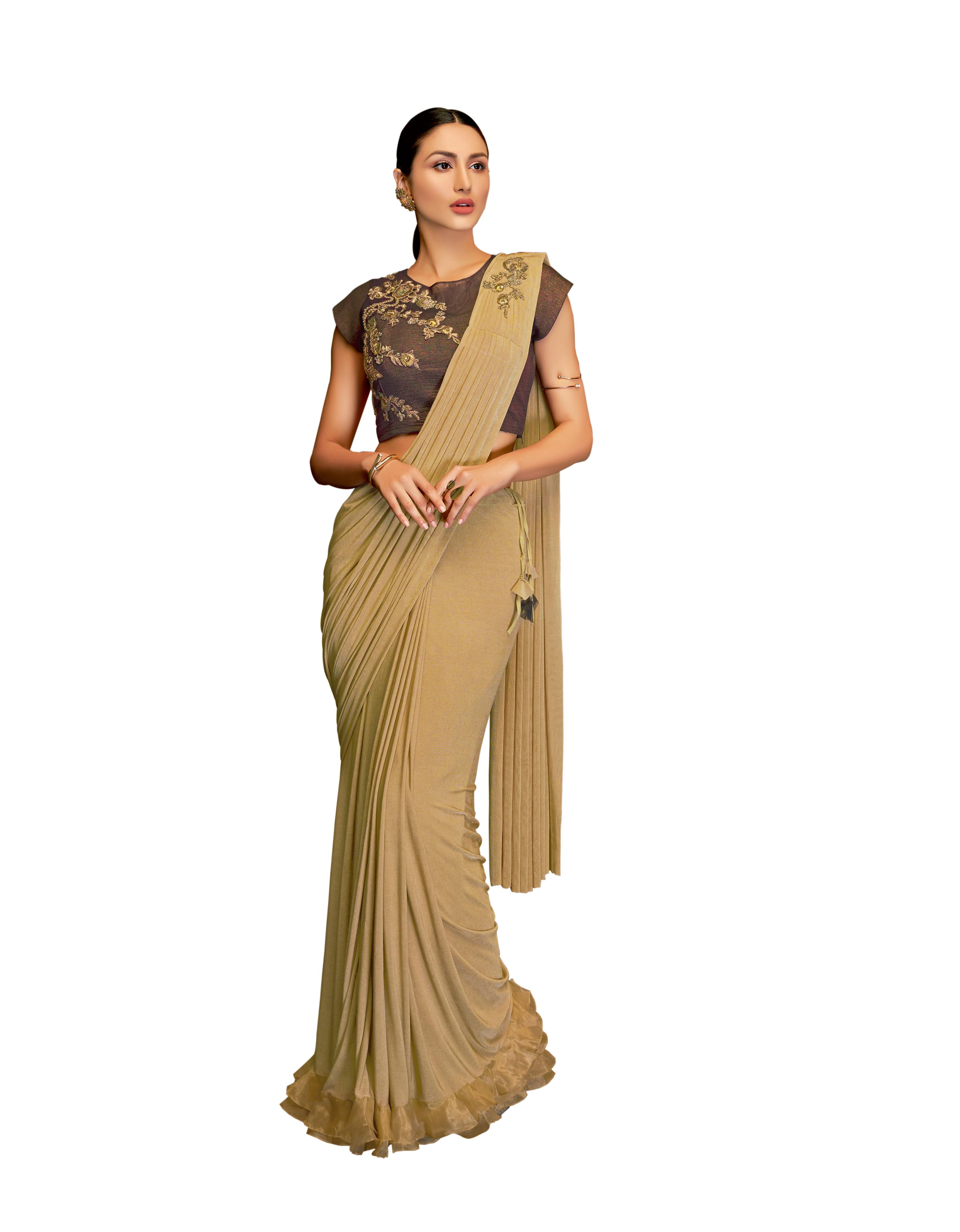 Beige Lycra Saree With Blouse MH22537