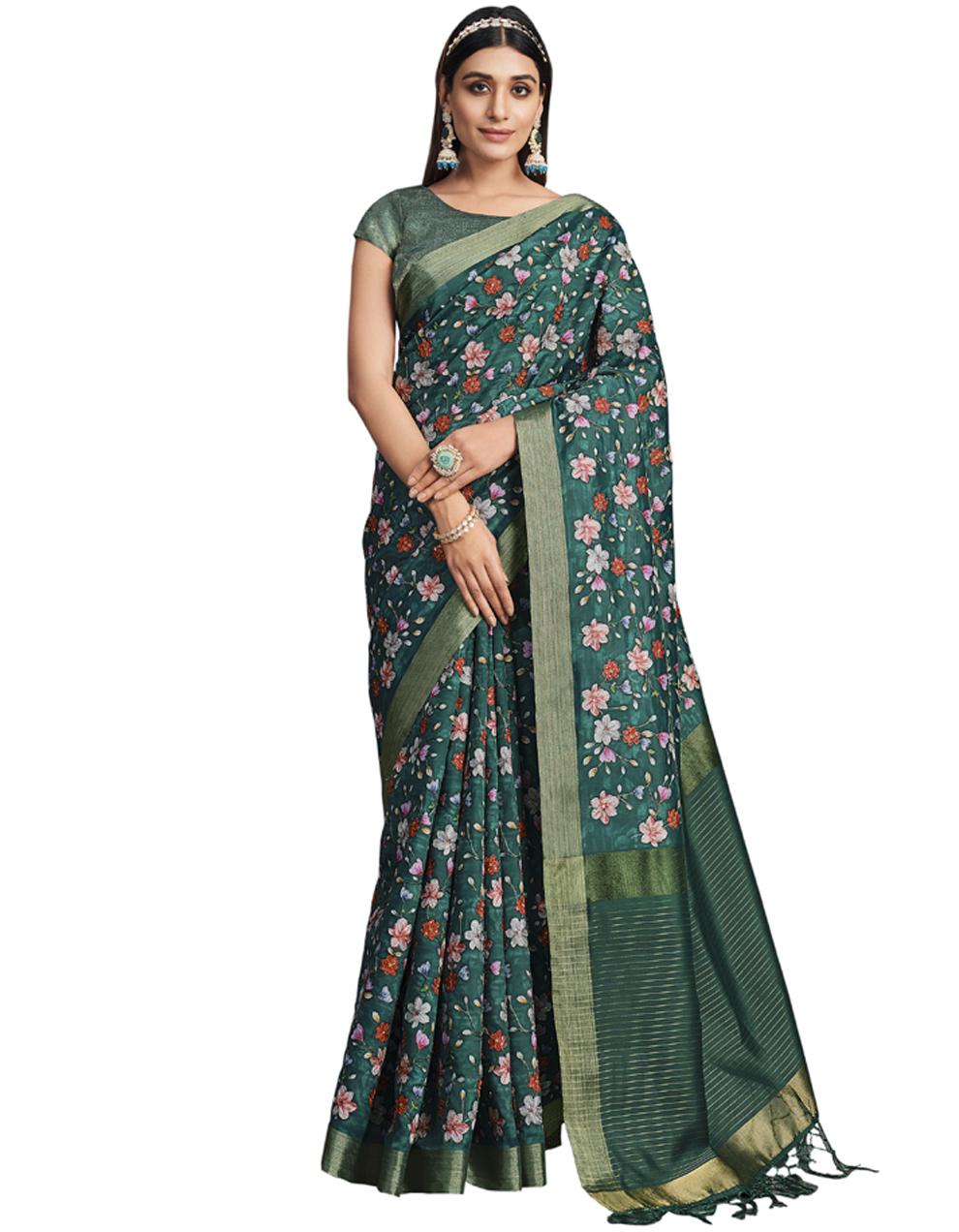 green TUSSER SILK Saree for Women With Blouse SD28528