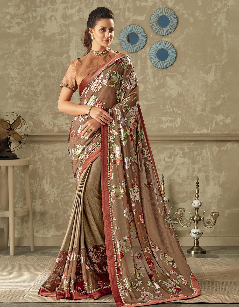 Peach Lycra Saree With Blouse MH19926