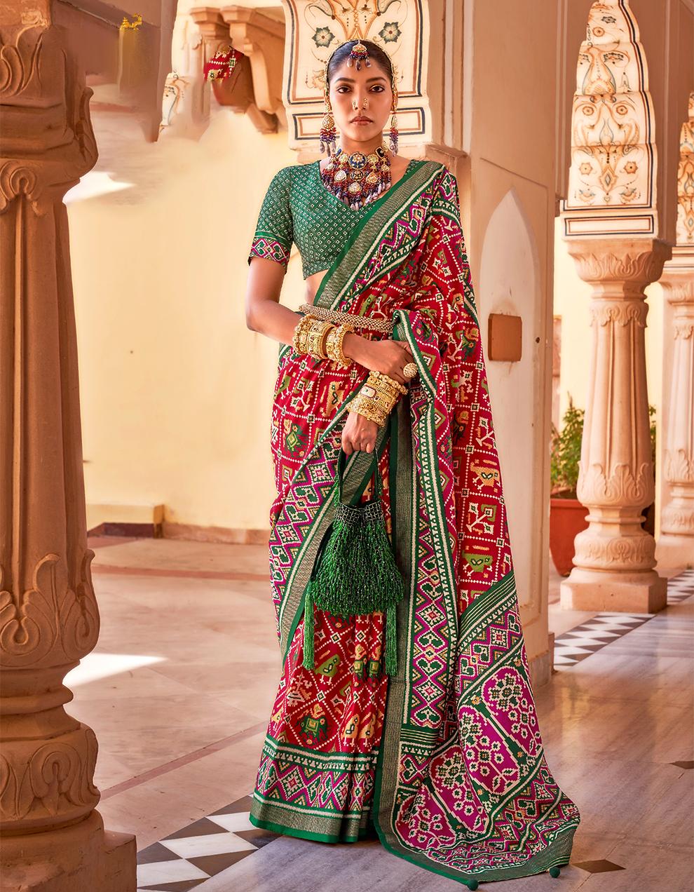 Green And Red  Silk Saree for Women With Blouse SD27295