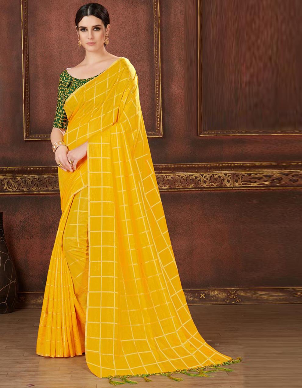 Yellow Two Tone Silk Saree With Blouse SD18807