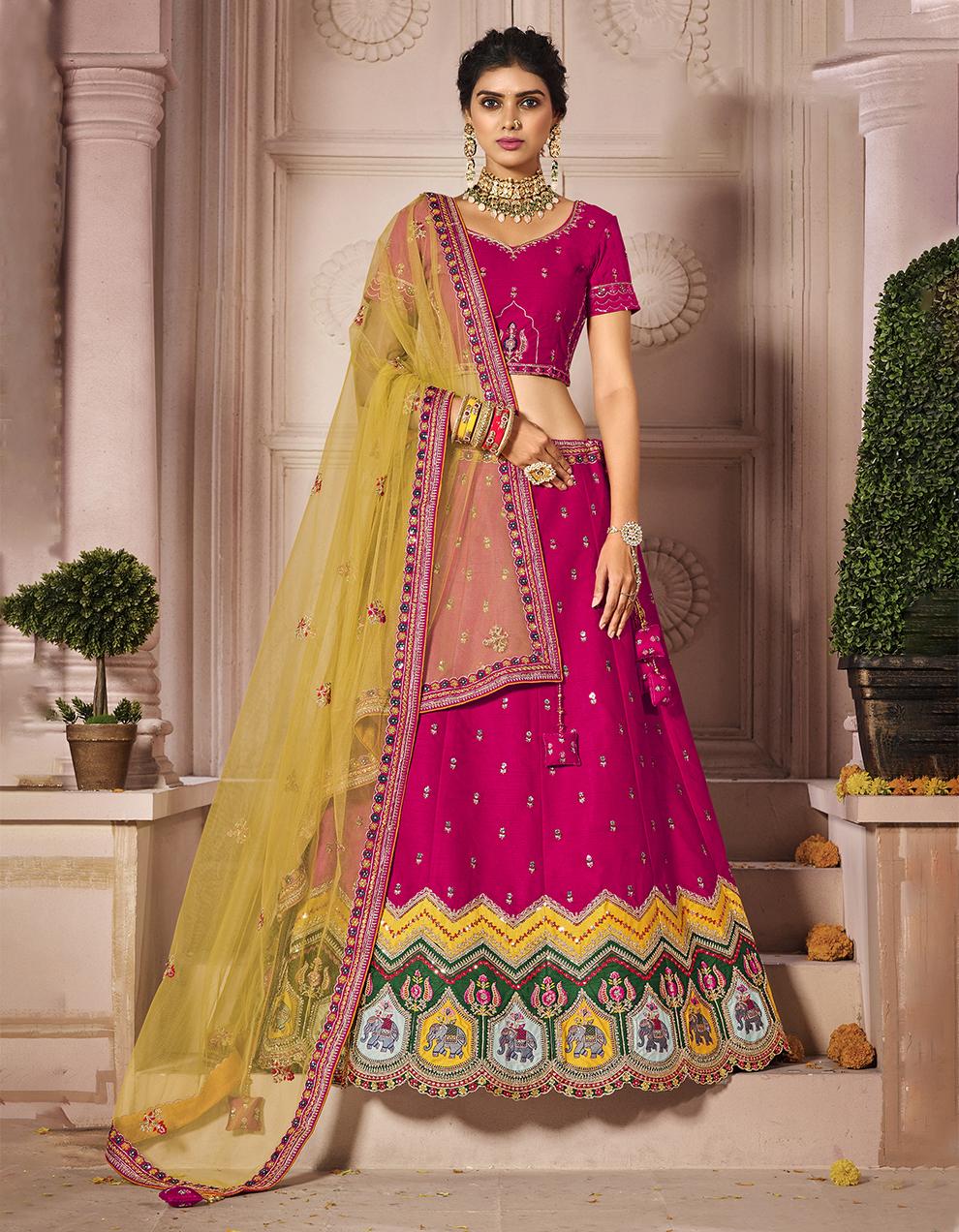 Silk Rani pink Semi-stitched Lehenga with Choli And Dupatta LSD2853