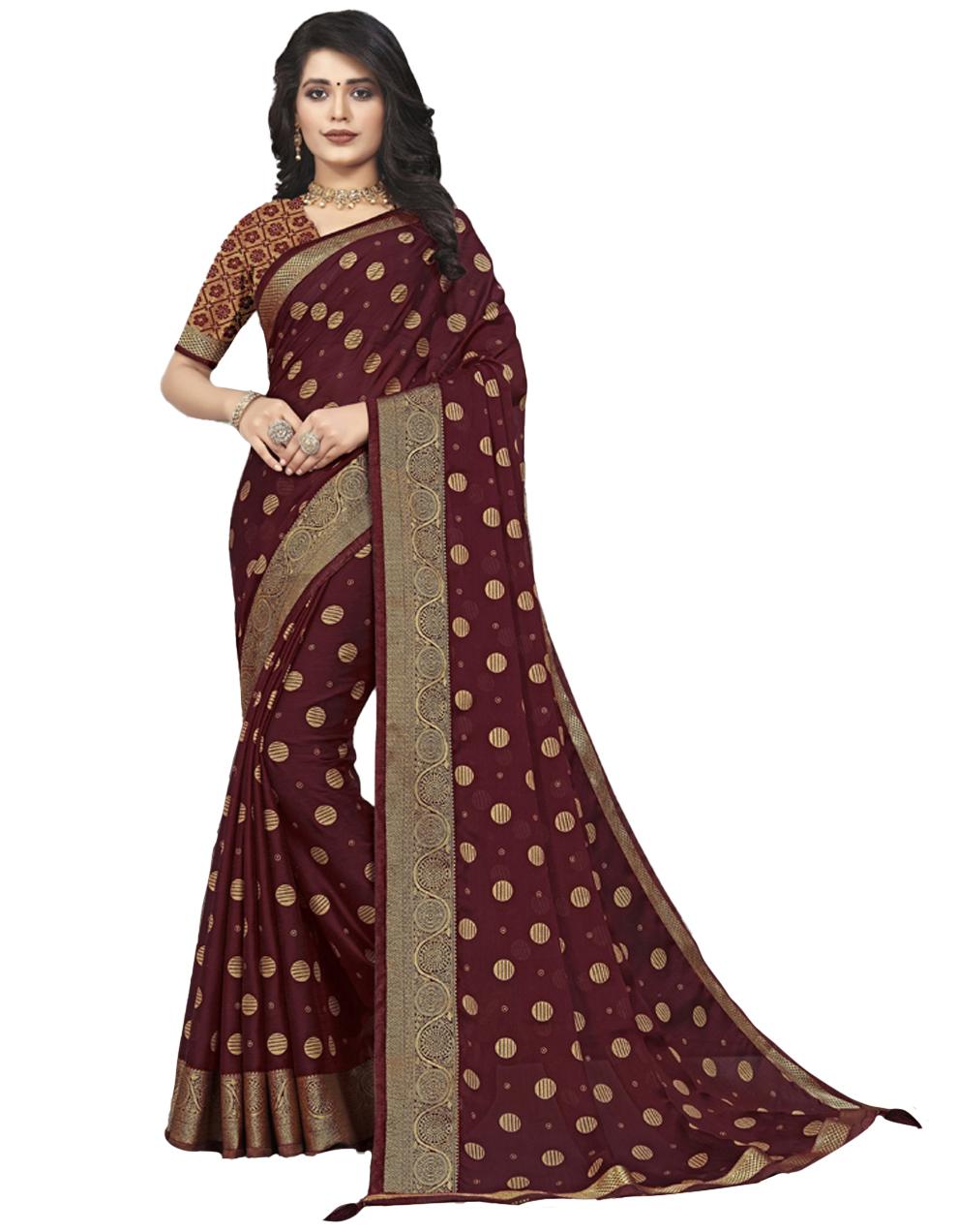 Maroon Vichitra silk Saree With Blouse IW24363