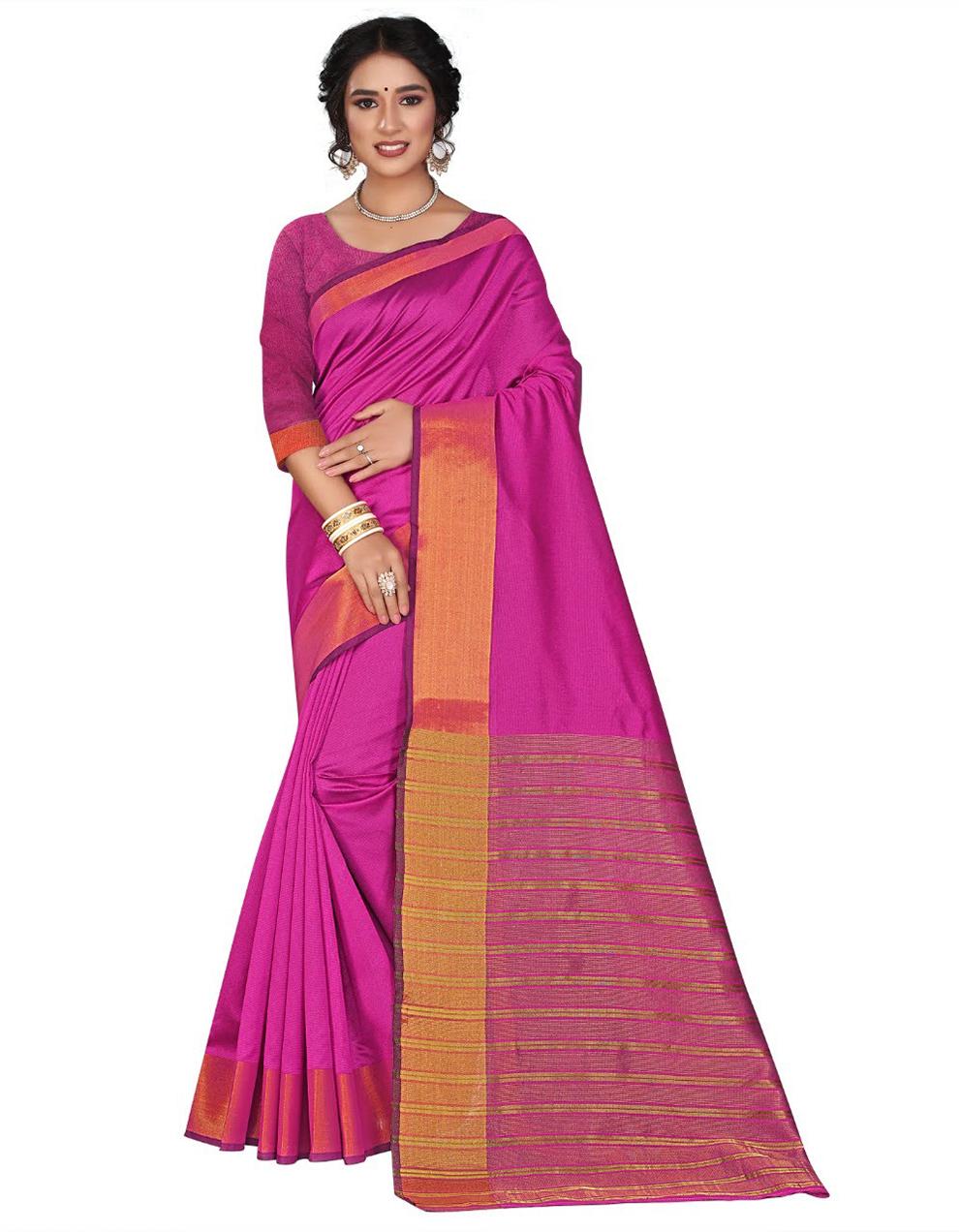 Purple Cotton Silk Saree With Blouse MK25286