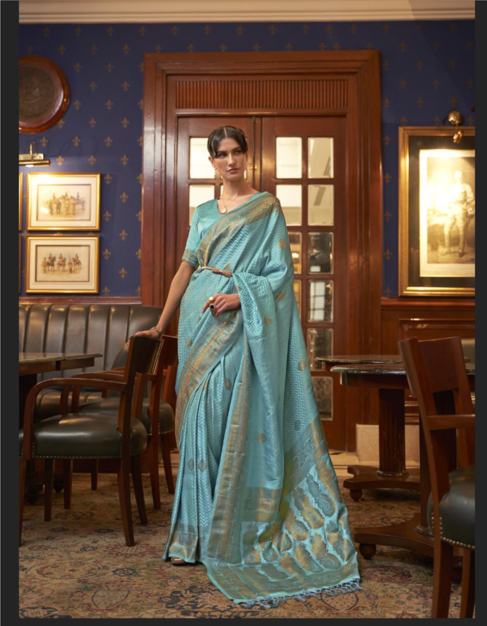 Blue PURE SATIN SILK Saree for Women With Blouse SD27360