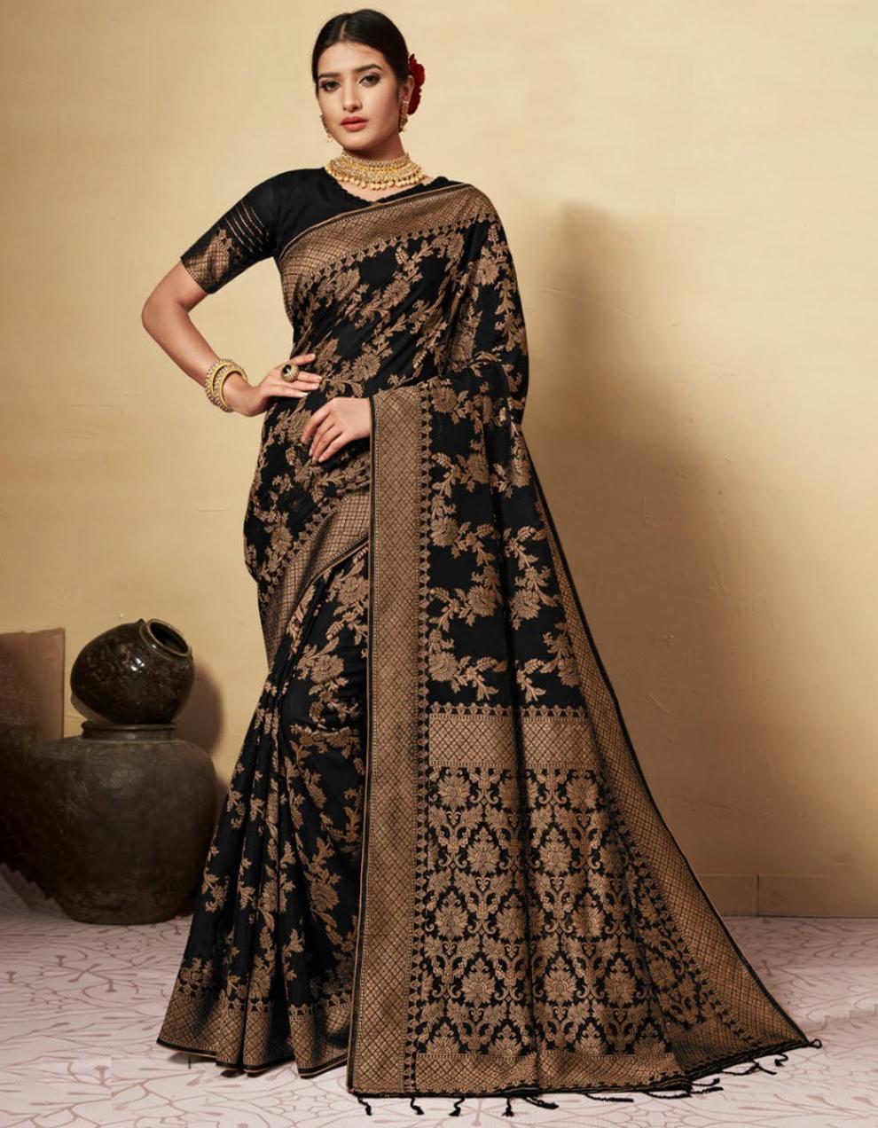 Black Chanderi Cotton  Saree With Blouse MK26012