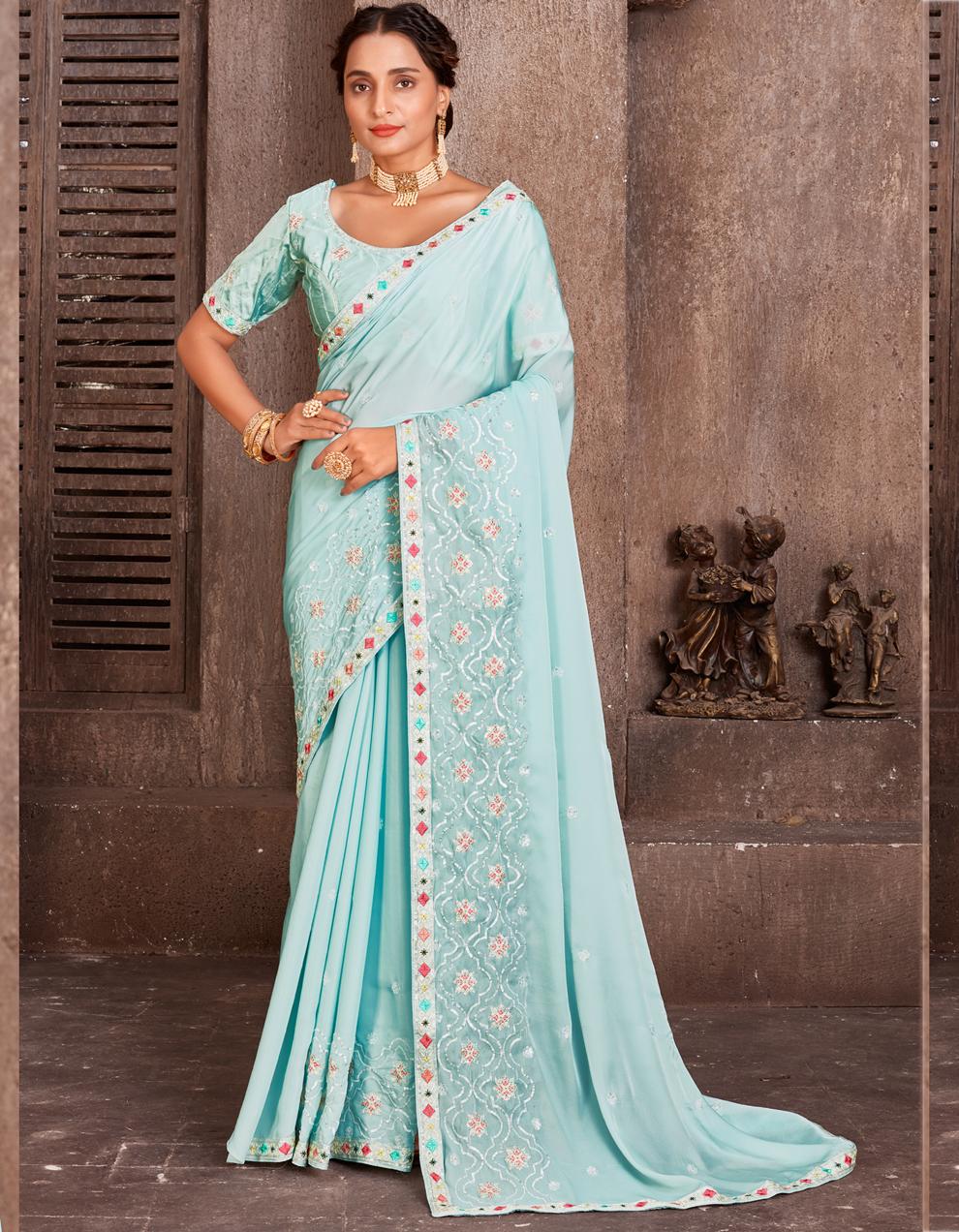 Blue Silk Saree for Women With Blouse SD27734