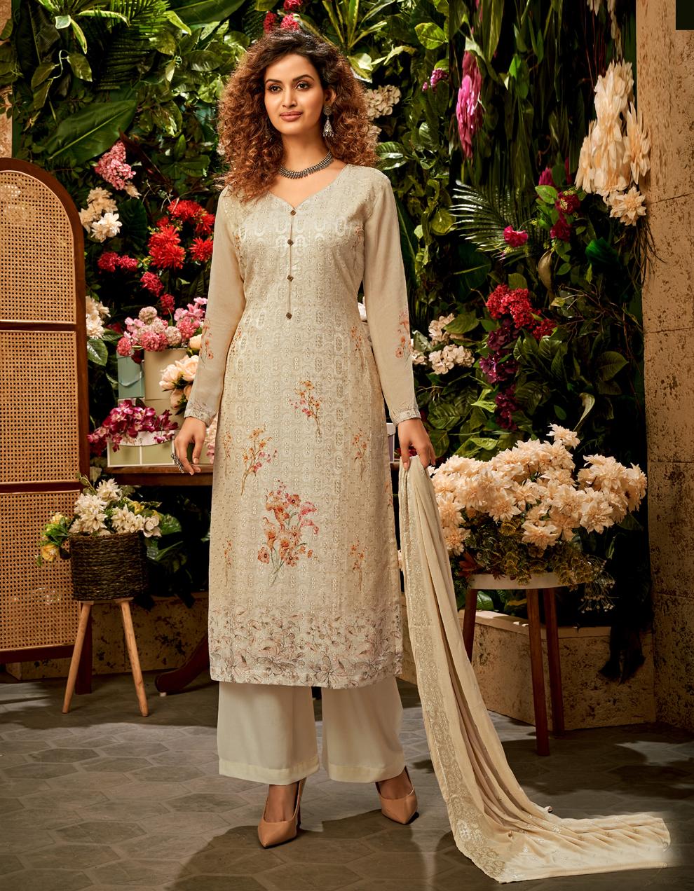 Green Pure Viscose Bemberg Georgette Straight Suit SHL8586