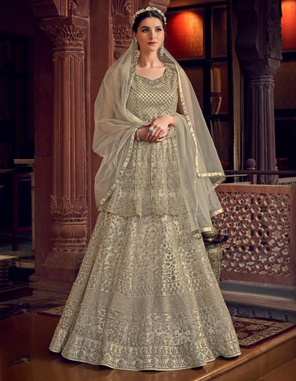 Off White Net Anarkali Suit with Heavy Embroidery Work SAF8693
