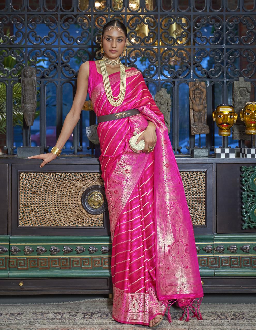 Pink Satin Handloom Saree for Women With Blouse SD27685