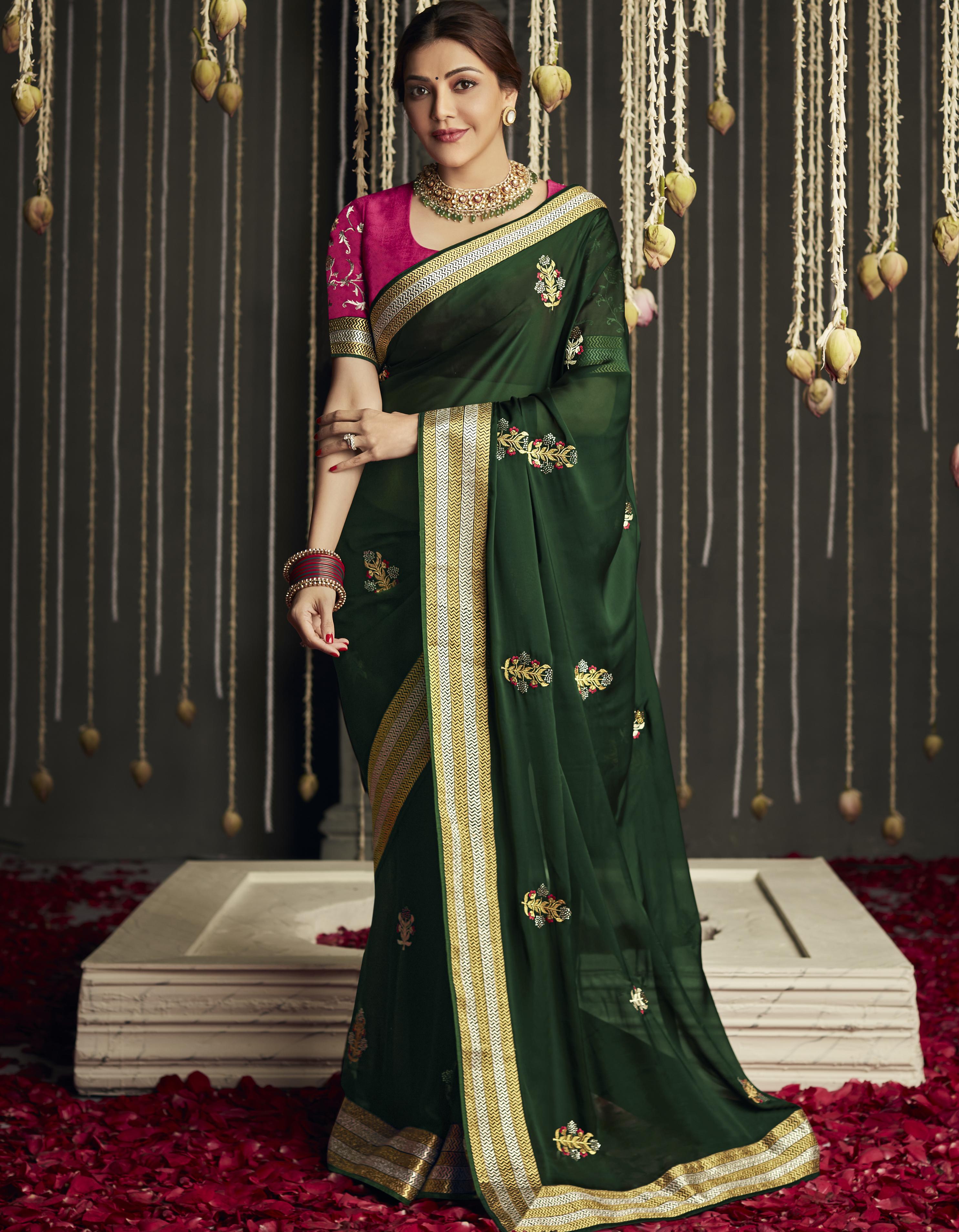 Bottle Green Fancy Silk Festive wear Saree for Women With Blouse SD27280