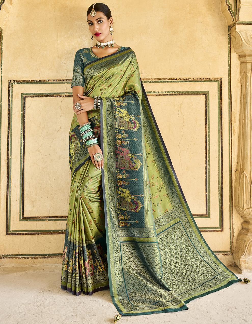 Green Tissue Kanjivaram Saree for Women With Blouse SD27747