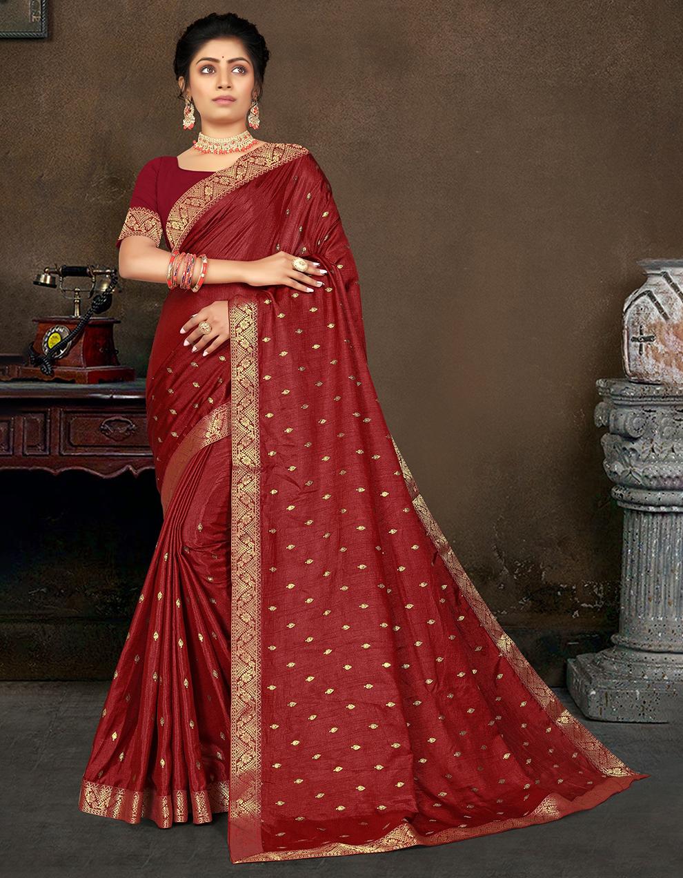 Maroon Vichitra silk Saree With Blouse IW24843