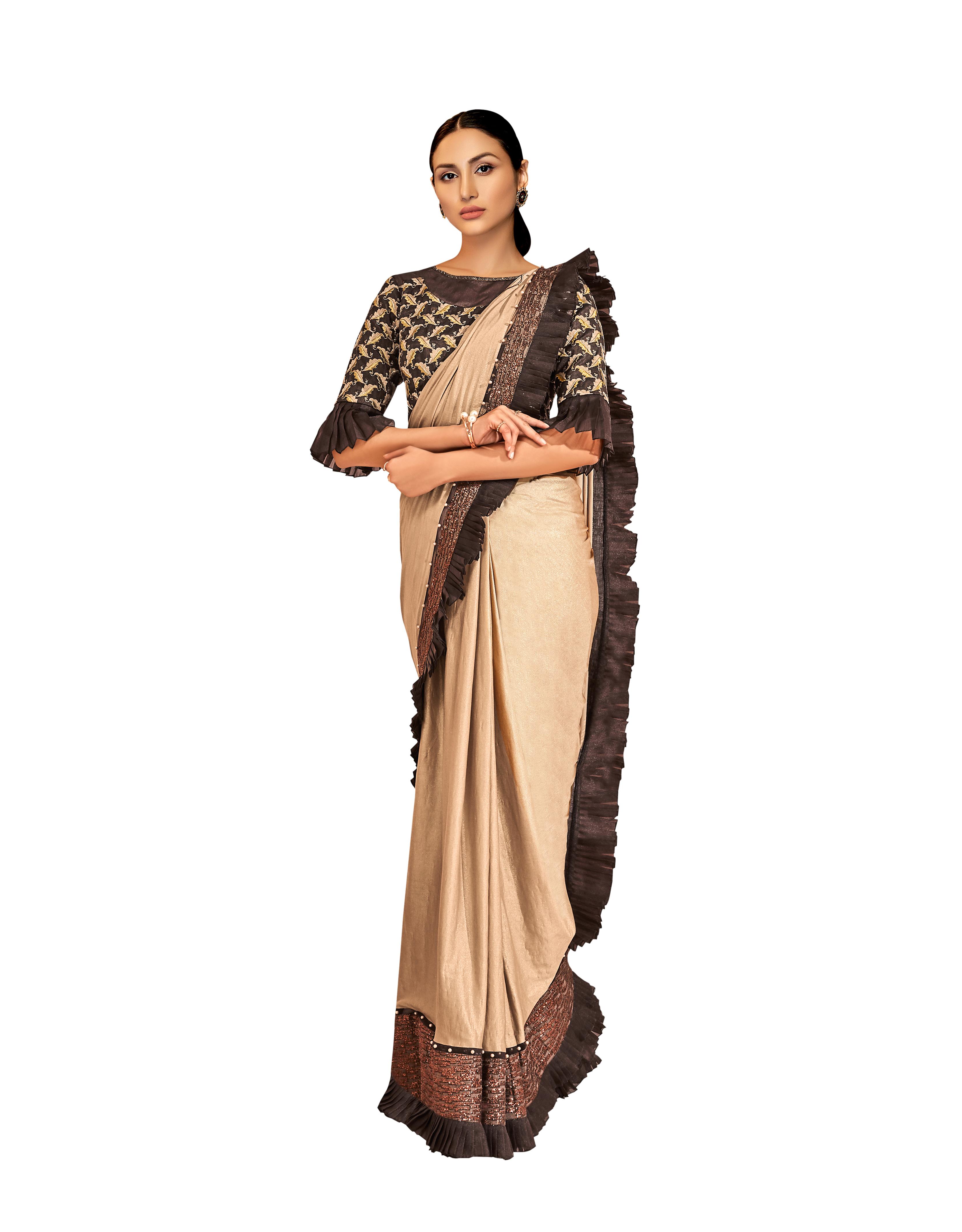 Beige Lycra Saree With Blouse MH22549