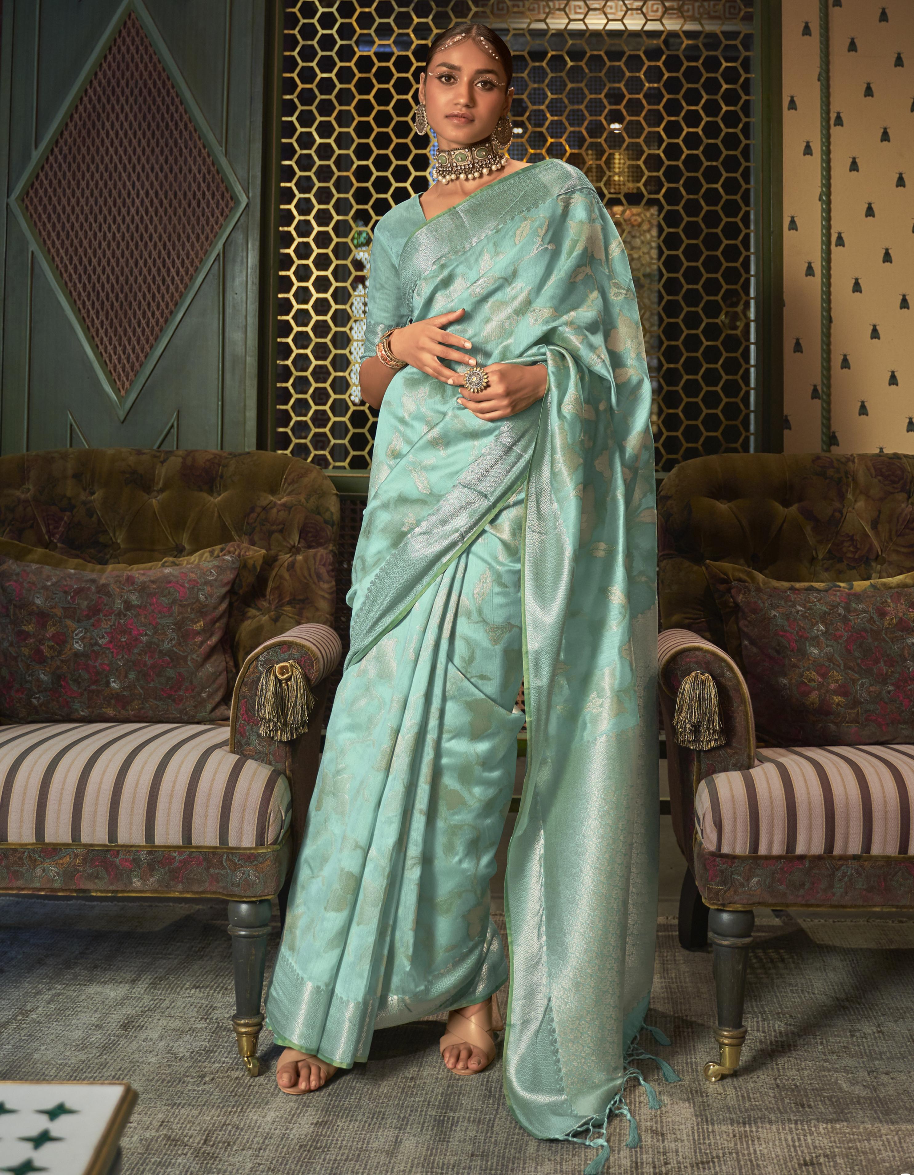 Light Green Silk Saree for Women With Blouse SD27207