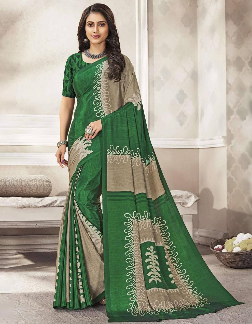 Green Crepe Saree With Blouse MK25960
