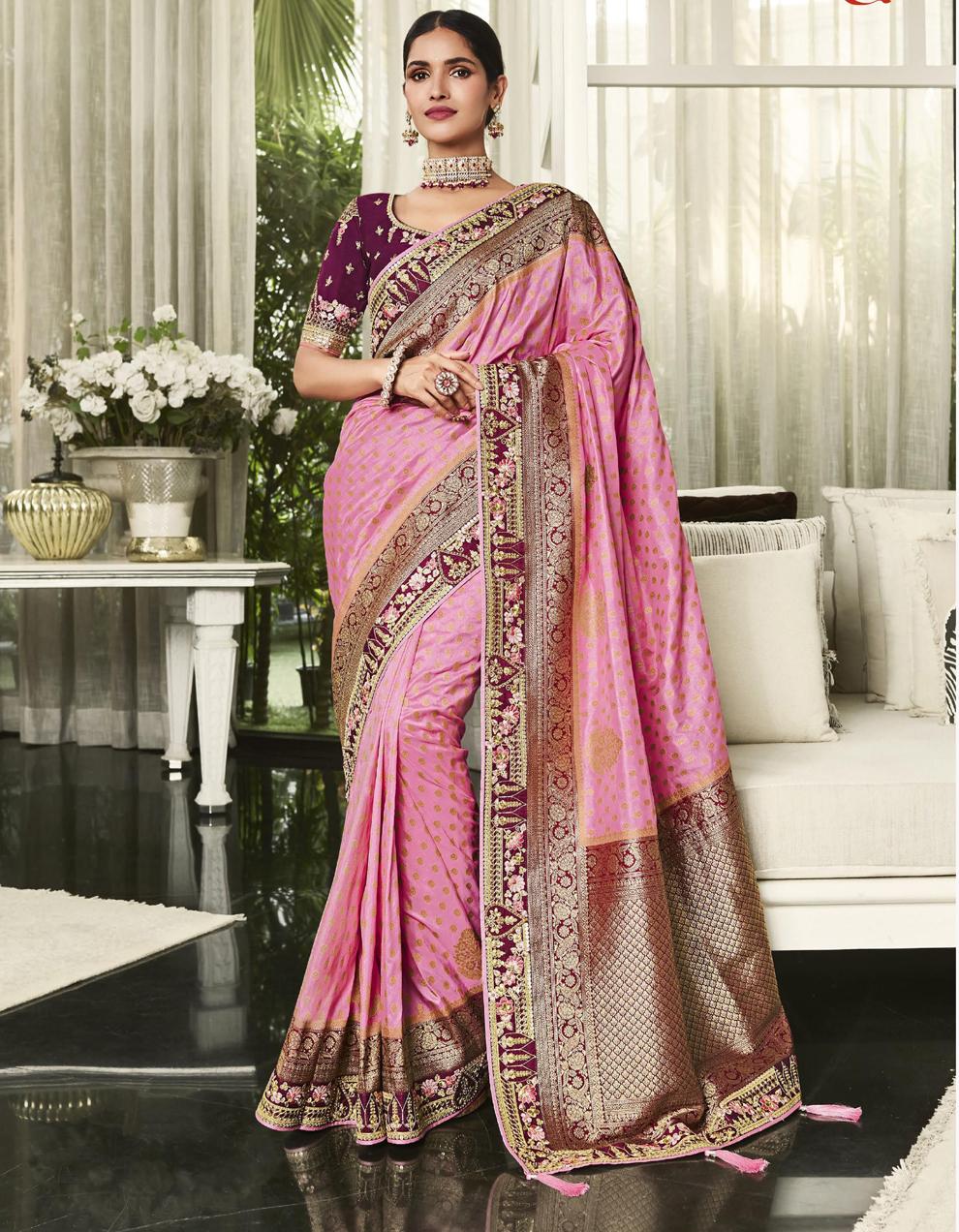 Pink Satin Silk Saree for Women With Blouse SD27621