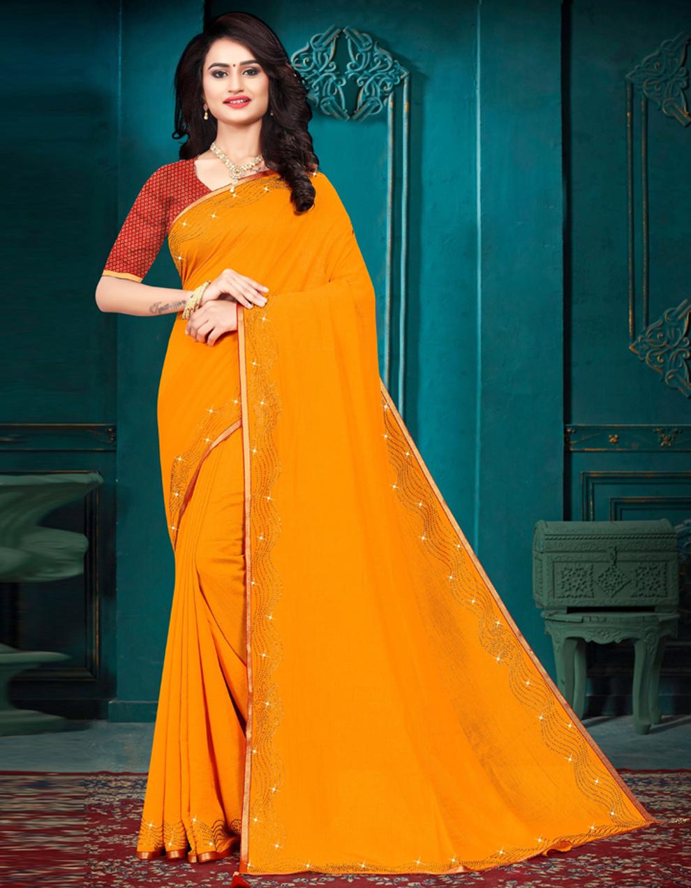 Yellow Vichitra silk Saree With Blouse IW24335