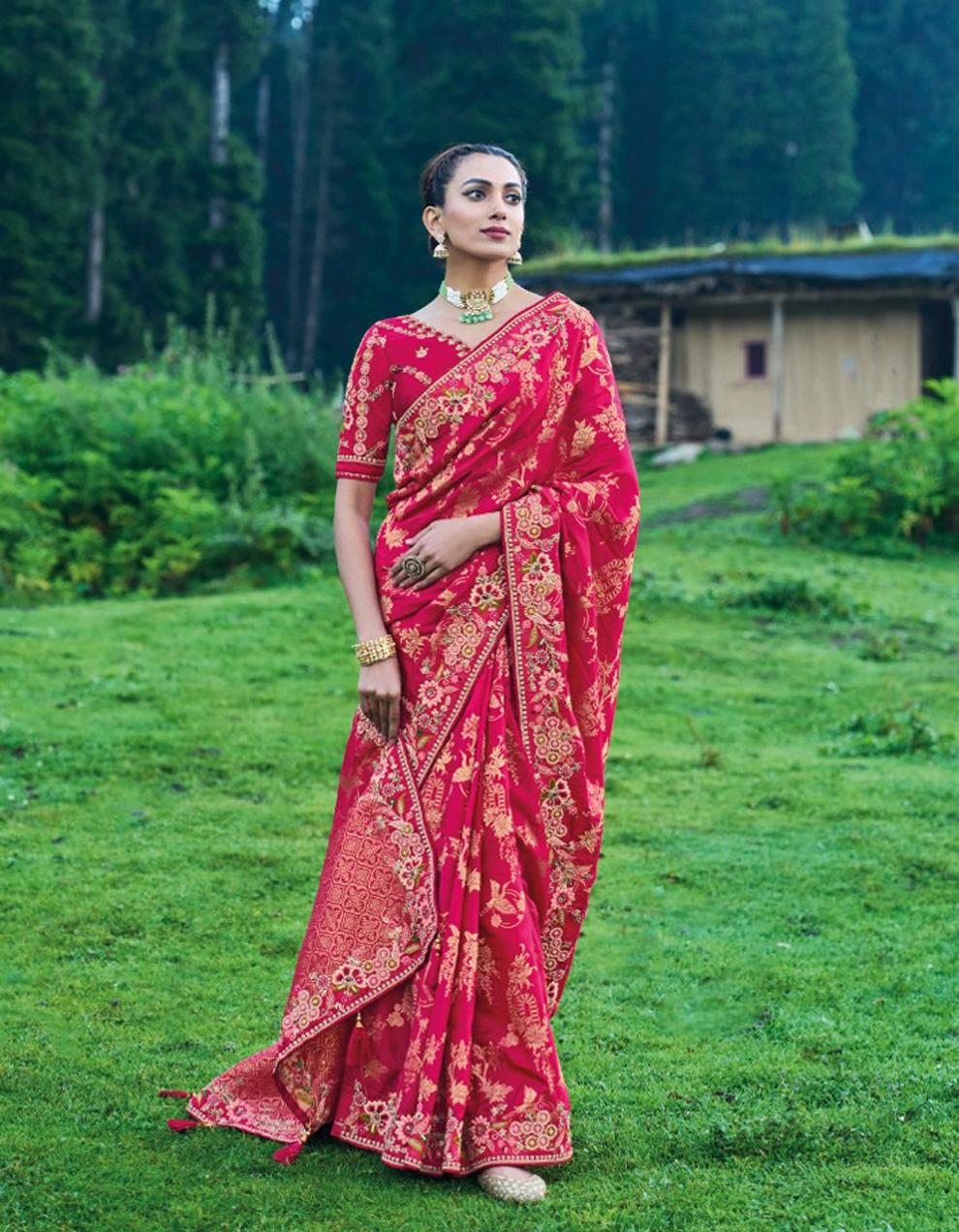 PINK Dola Silk Saree for Women With Blouse SD28911
