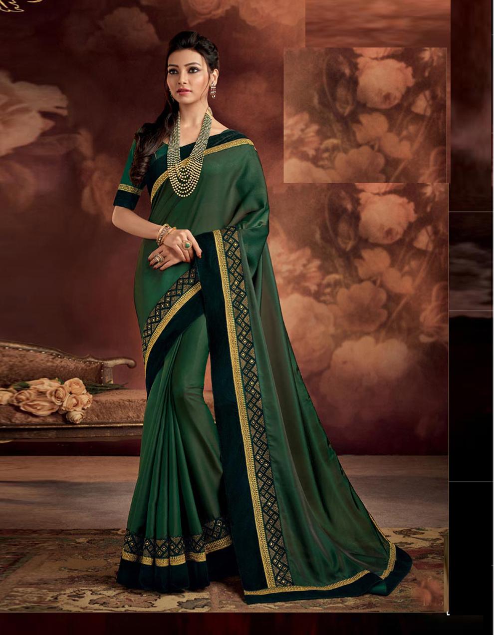 Green Satin Silk Saree With Blouse SD18464