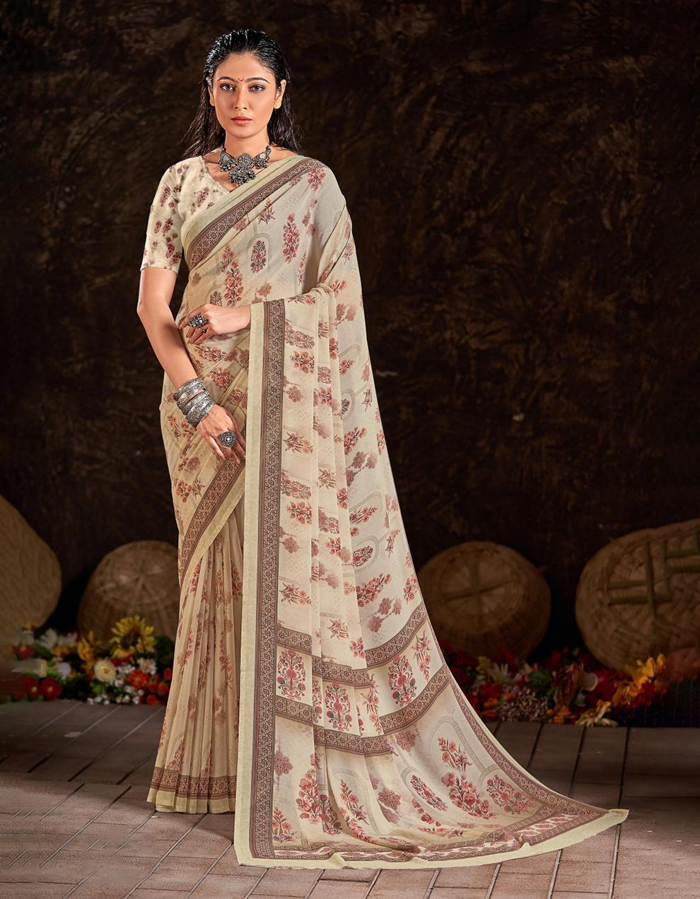Off White Weightless Saree With Blouse MK26541