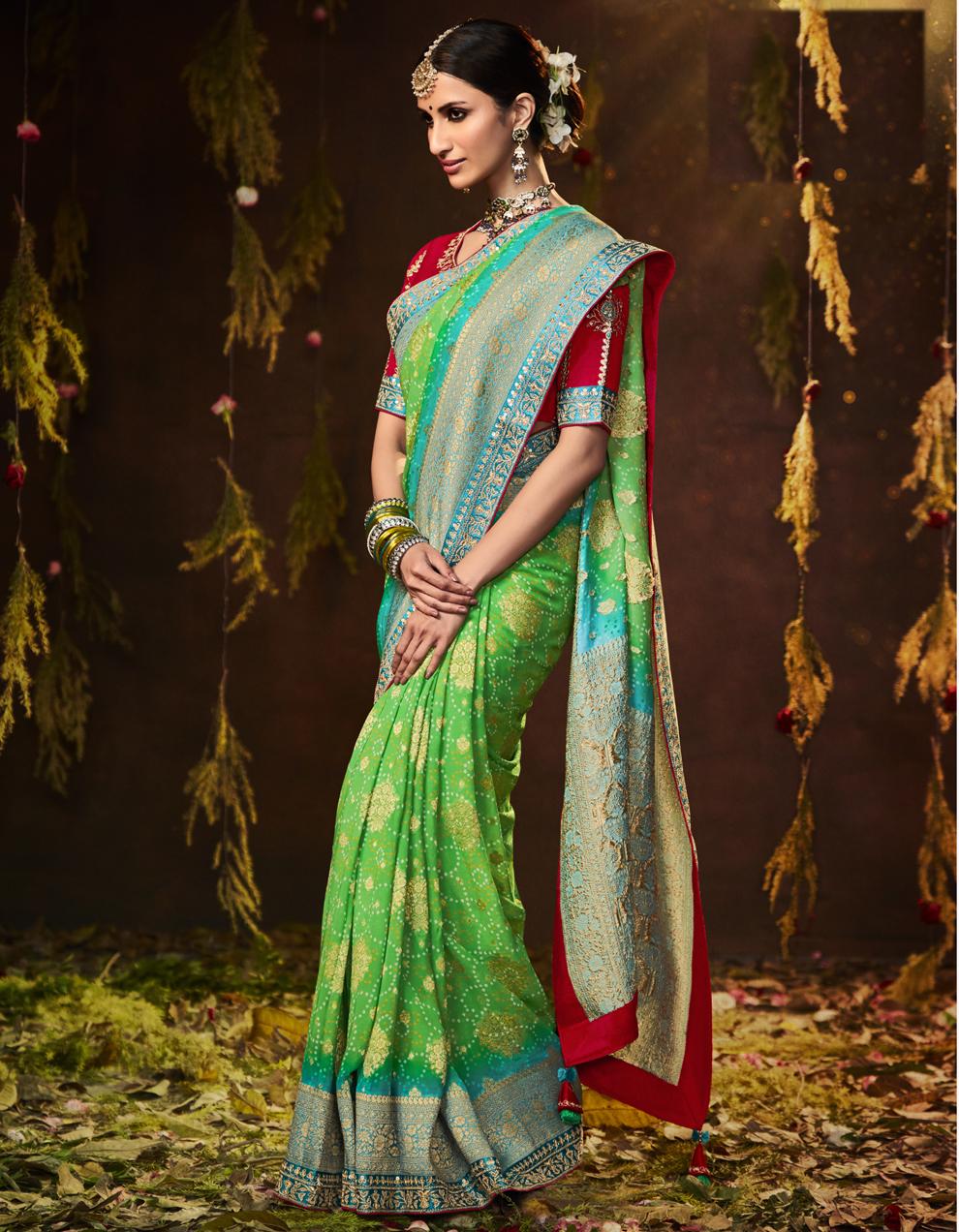 Green Georgette Saree for Women With Blouse SD27609
