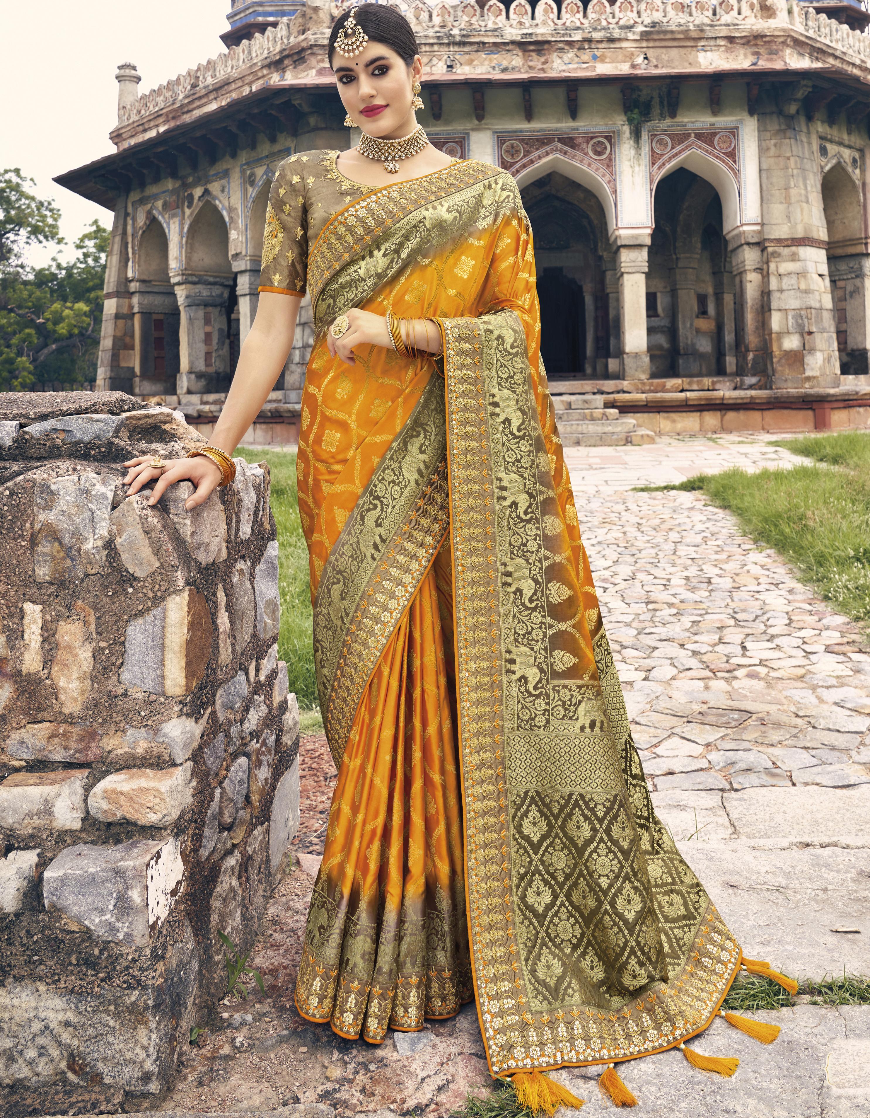 Mustard Yellow Silk Saree for Women With Blouse SD27217