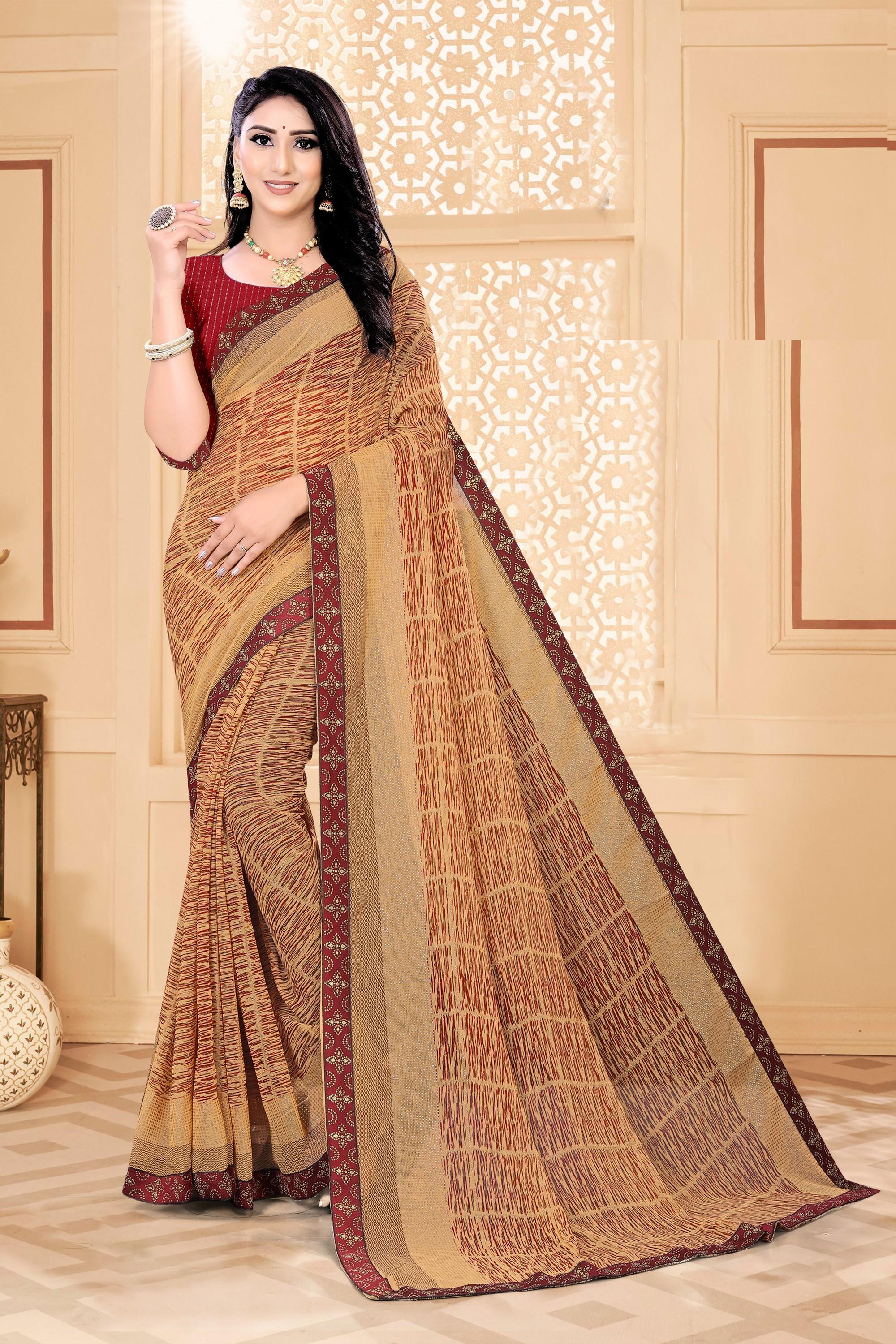 Brown Chiffon Saree With Blouse IW24721