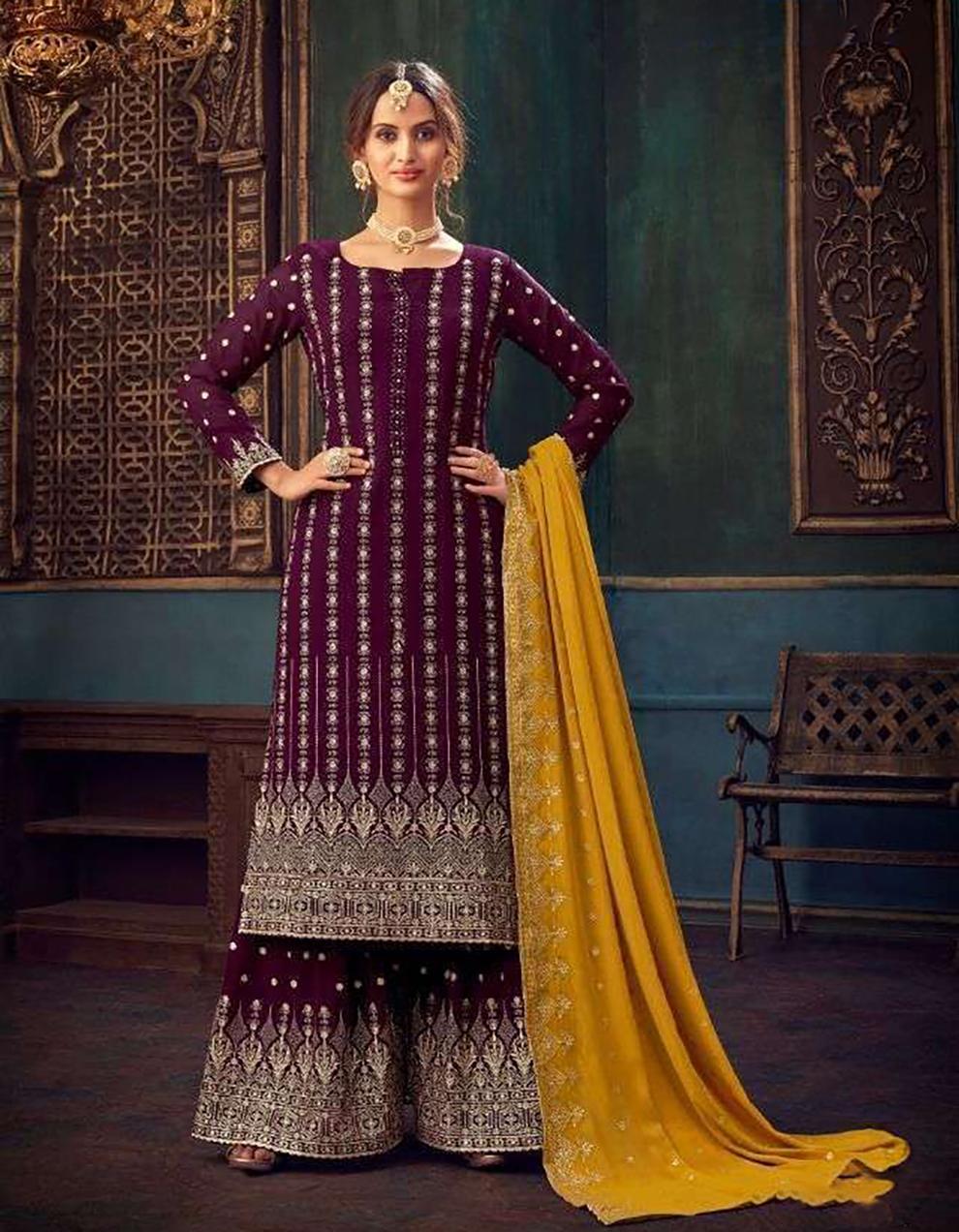 Wine Pure Georgette Palazzo Suit with Dupatta SHL8746