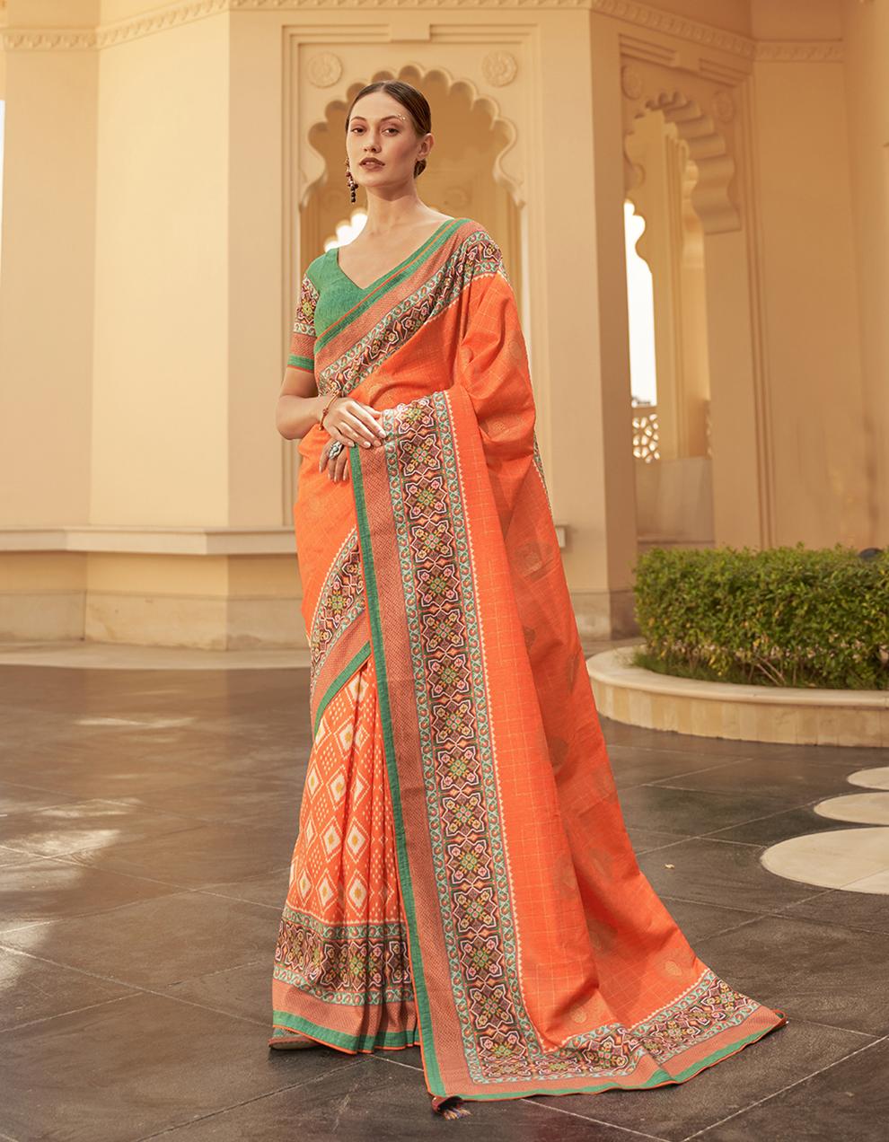 Orange Silk Saree With Blouse SD25825