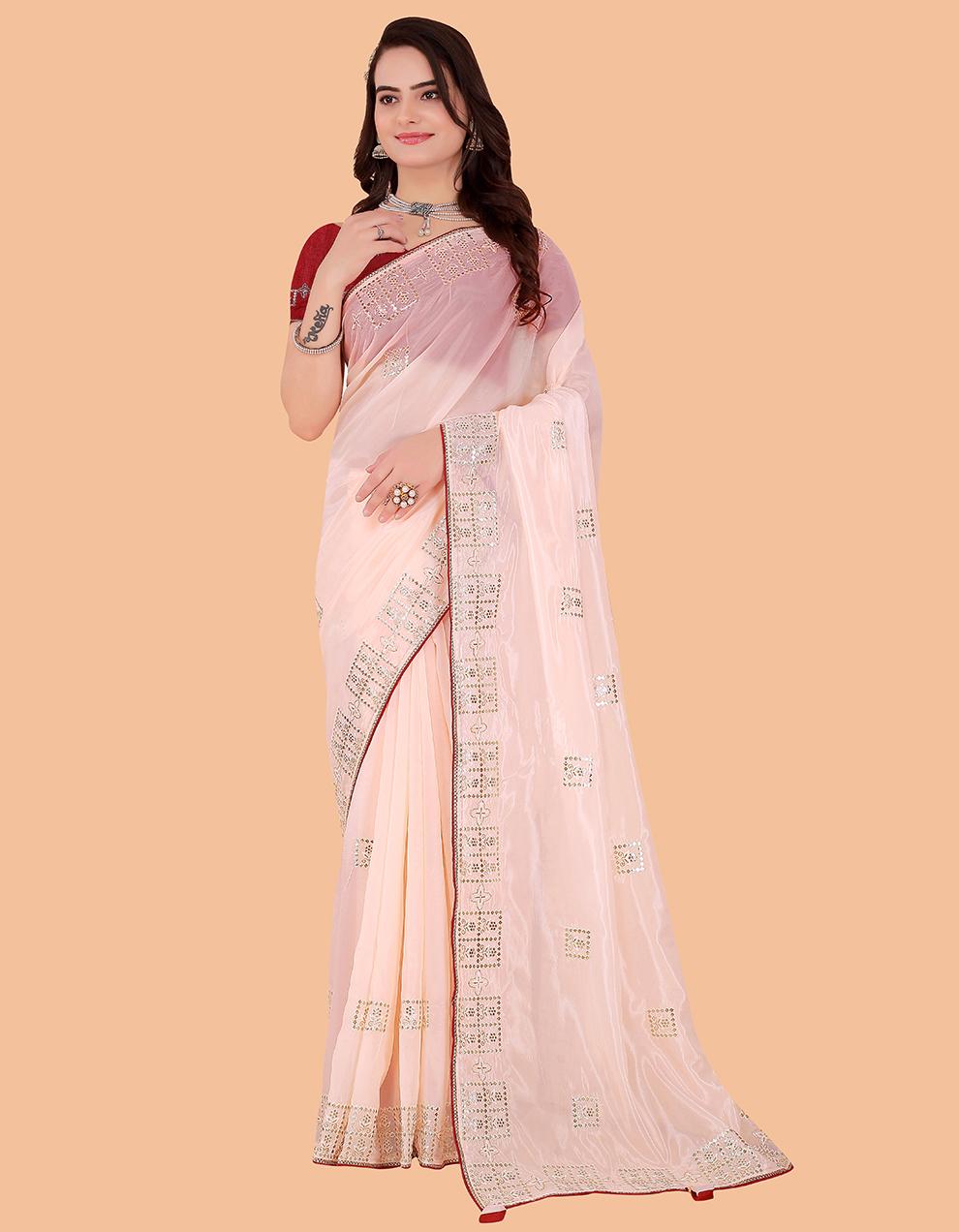 PEACH Cotton Saree for Women With Blouse SD29120